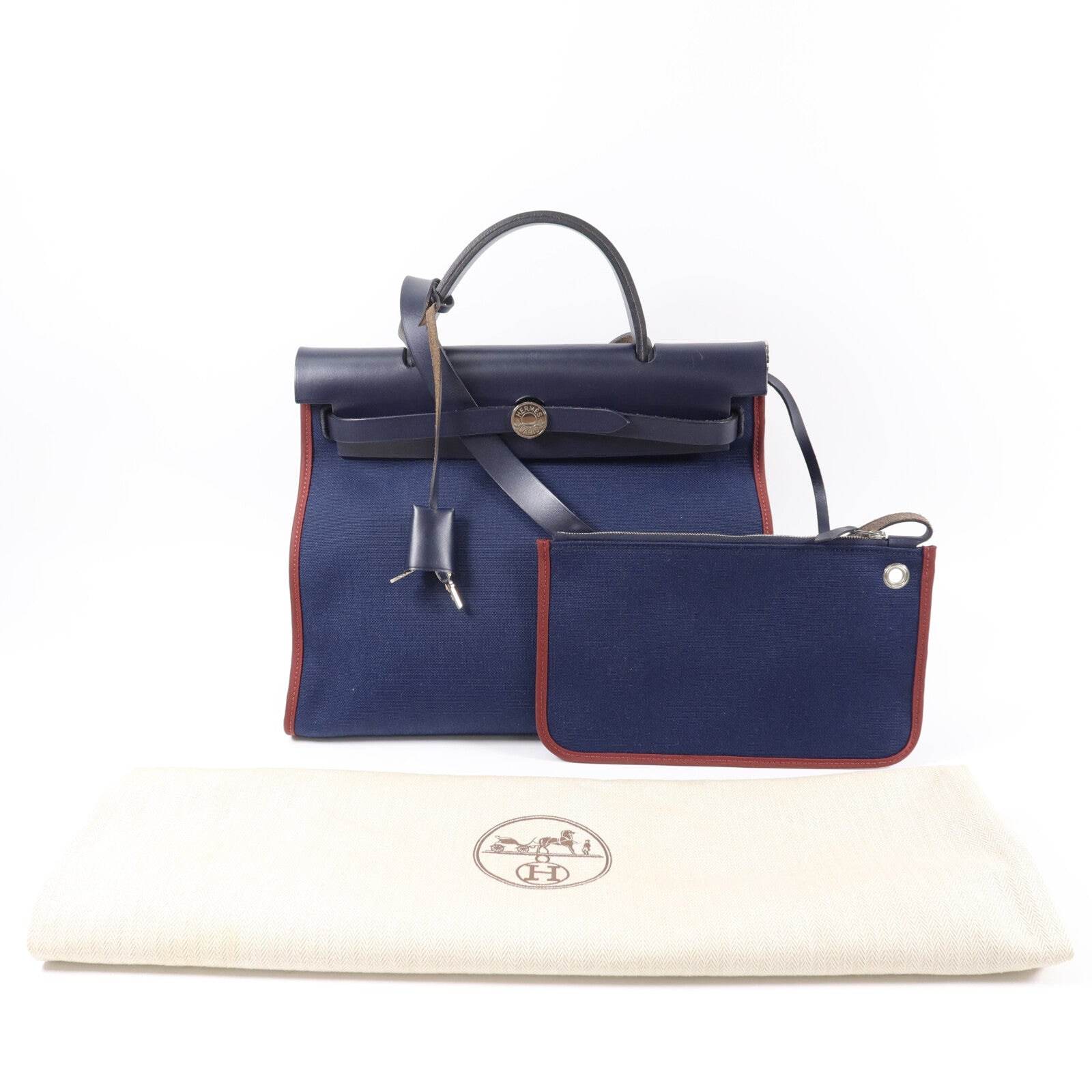 HERMES 帆布Herbag PM手挽肩背兩用袋Bleu Marine
