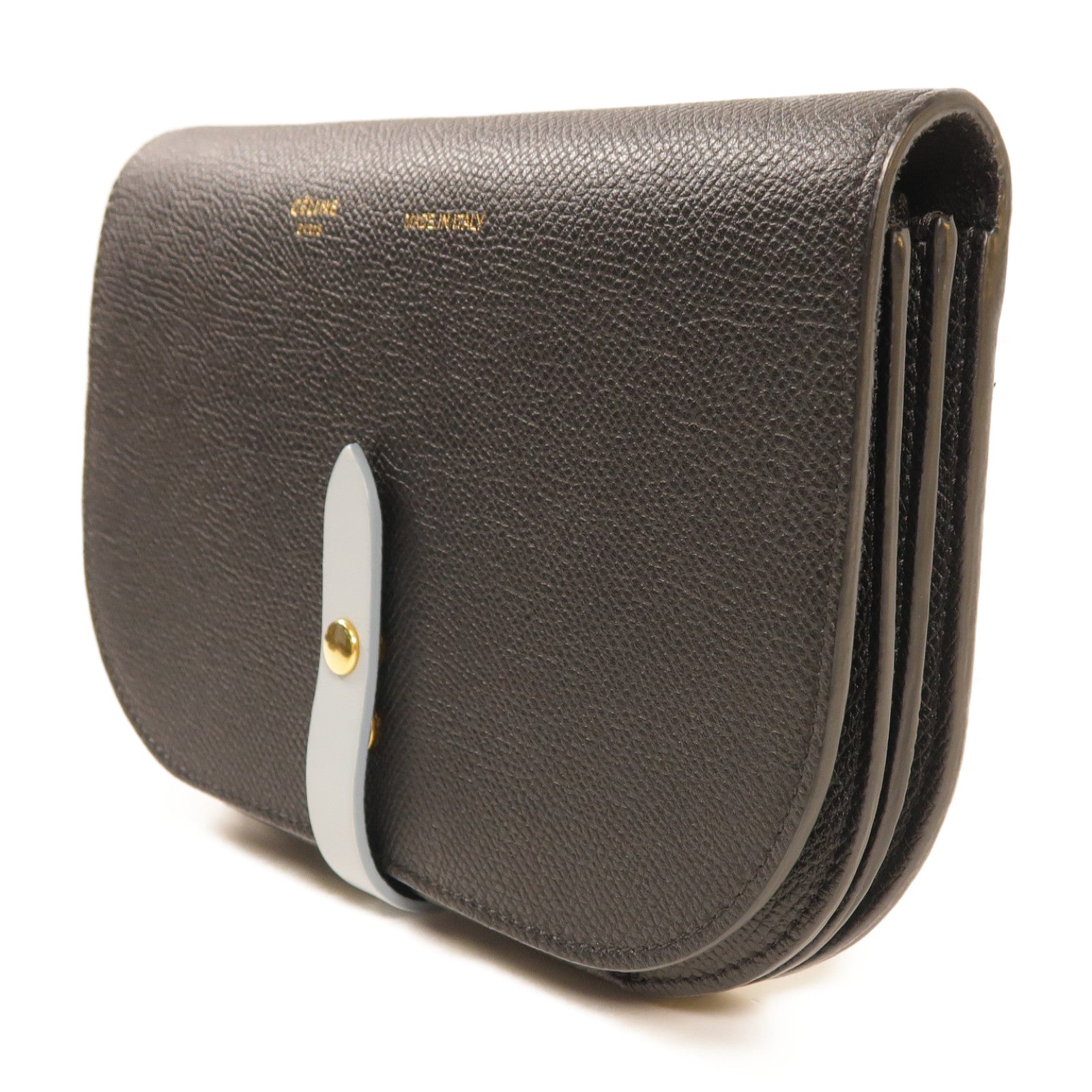 CELINE 牛皮皮革Strap Clutch金扣肩背袋黑色/淺藍色