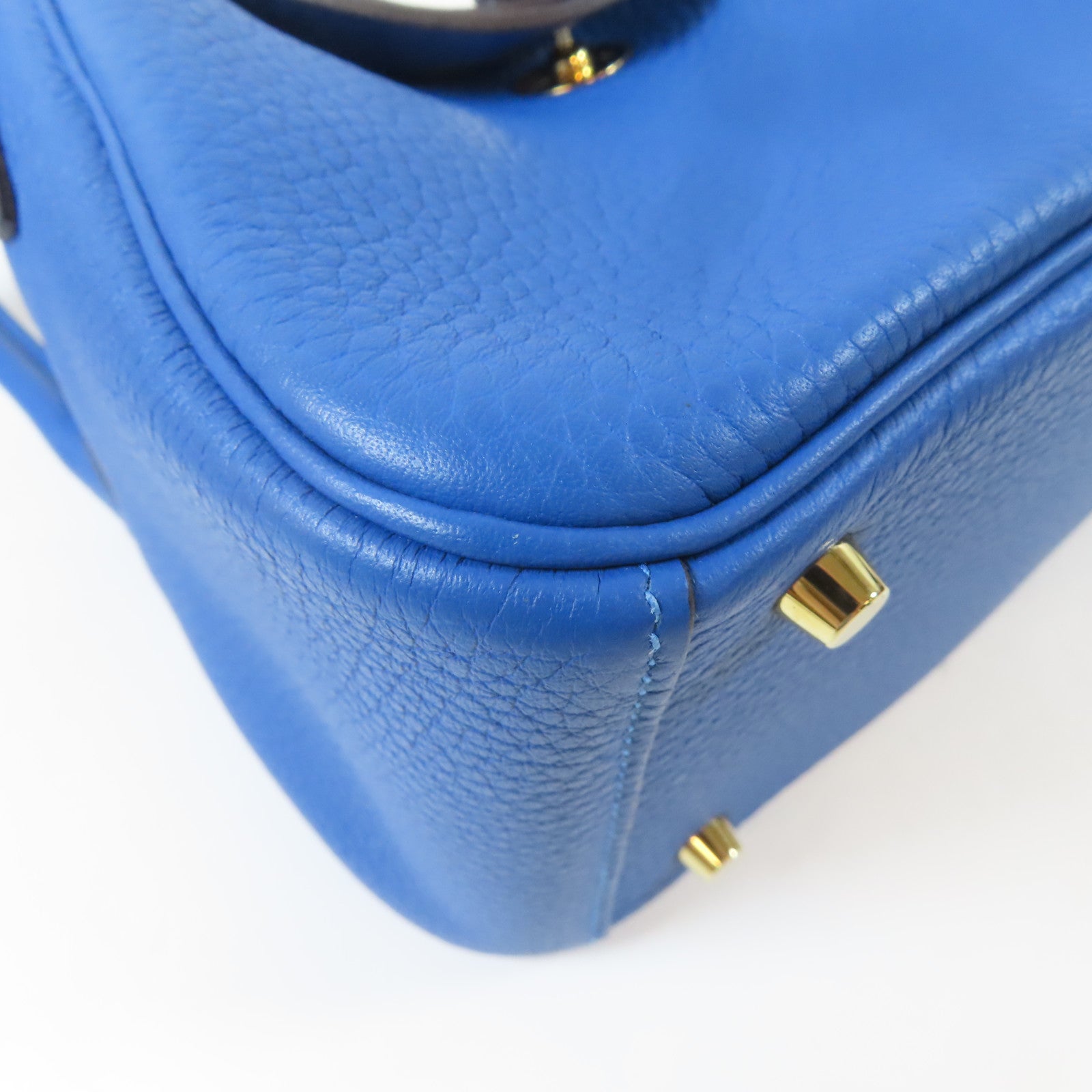 HERMES Clemence皮革Mini Lindy金扣手挽肩背兩用袋Mykonos/藍色