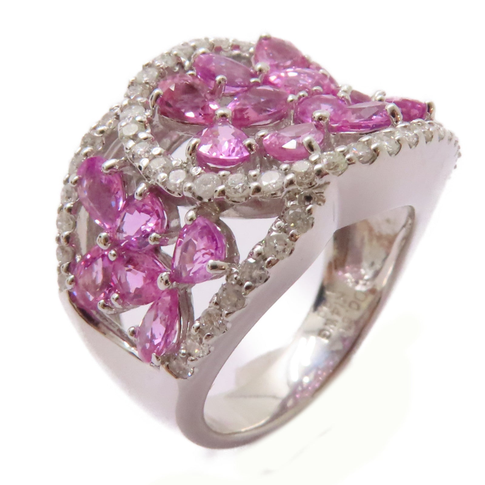 JEWELRY 14K白金/3.9ct粉紅藍寶石/0.61ct鑽石Pink Sapphire Ring戒指US#6.25