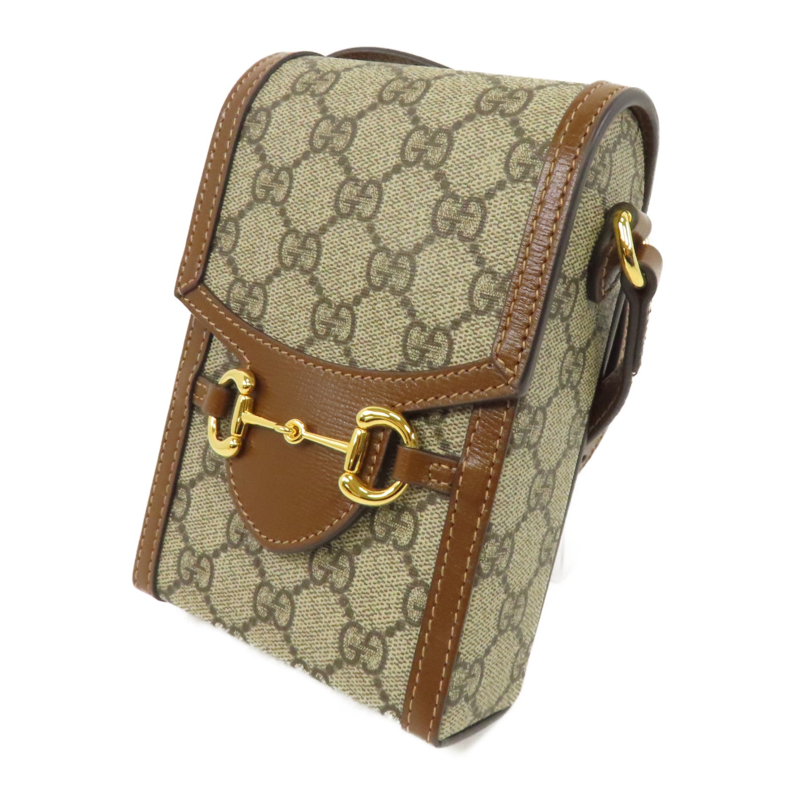 GUCCI 塗層帆布Shoulder Bag金扣肩背袋棕色