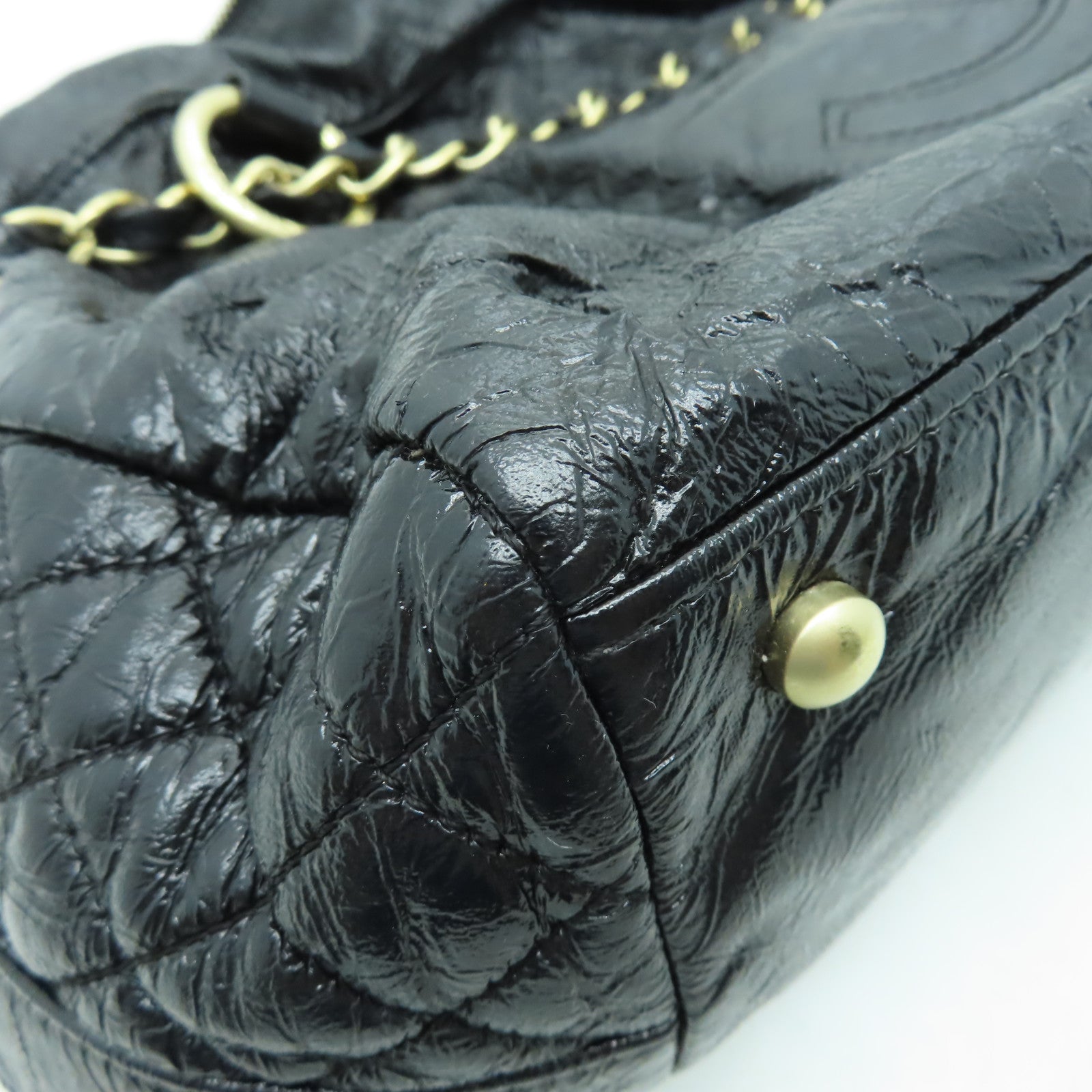 CHANEL 【清倉大減價】漆皮皮革Chain Shoulder金扣鏈帶肩背袋黑色