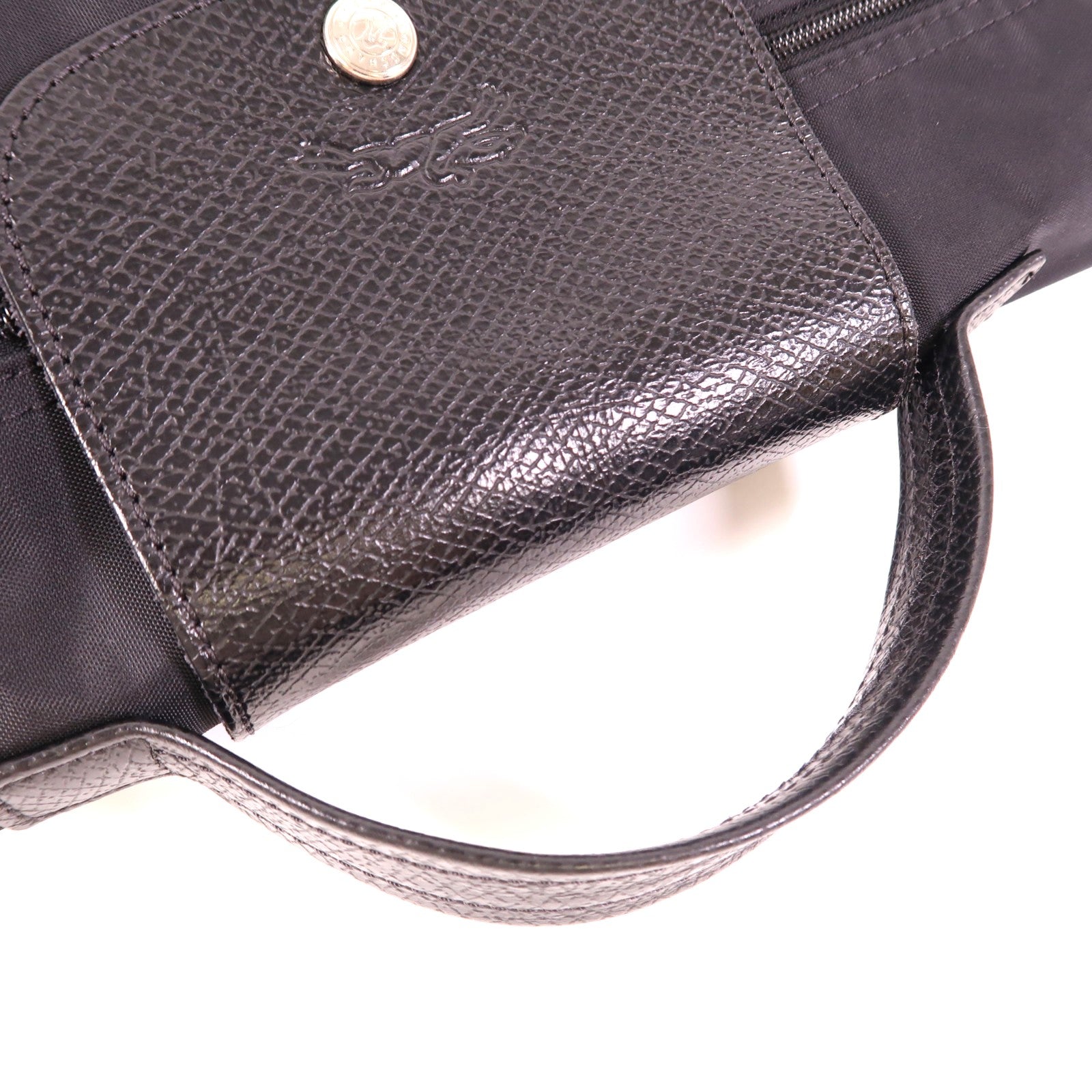 Longchamp SHW Hand Bag Nylon/Caflskin Leather Black