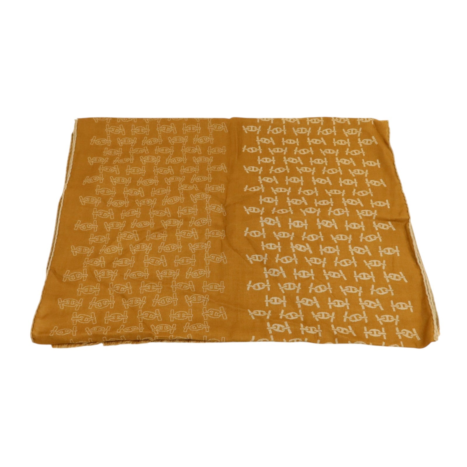 HERMES 羊絨/絲質Maillons Rythmes Scarf 60x180cm絲巾Tabac/Sable