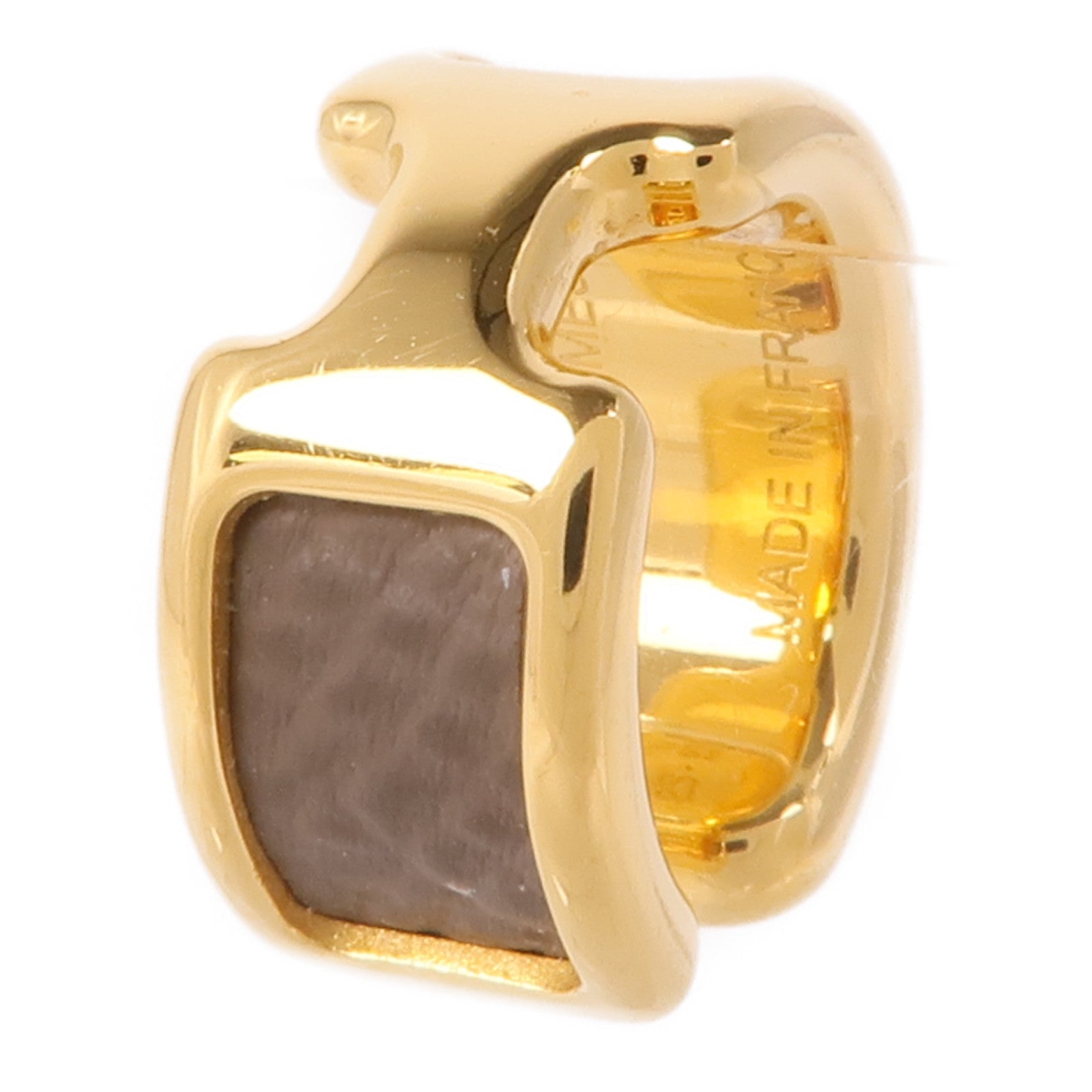HERMES Epsom皮革/金屬Olympe Ear Cuff耳夾Etoupe