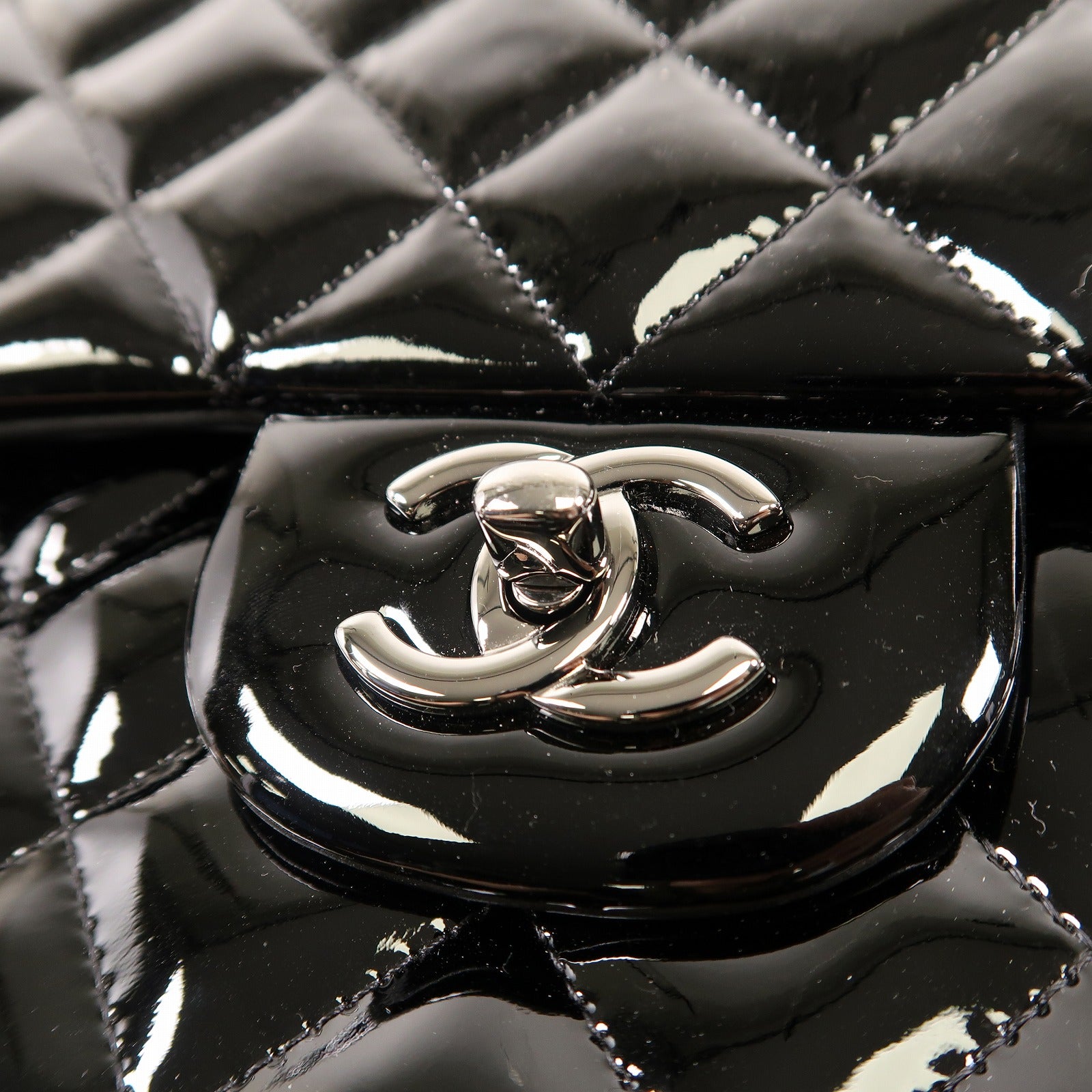 CHANEL 【激減優惠】漆皮皮革Large Classic銀扣鏈帶肩背袋