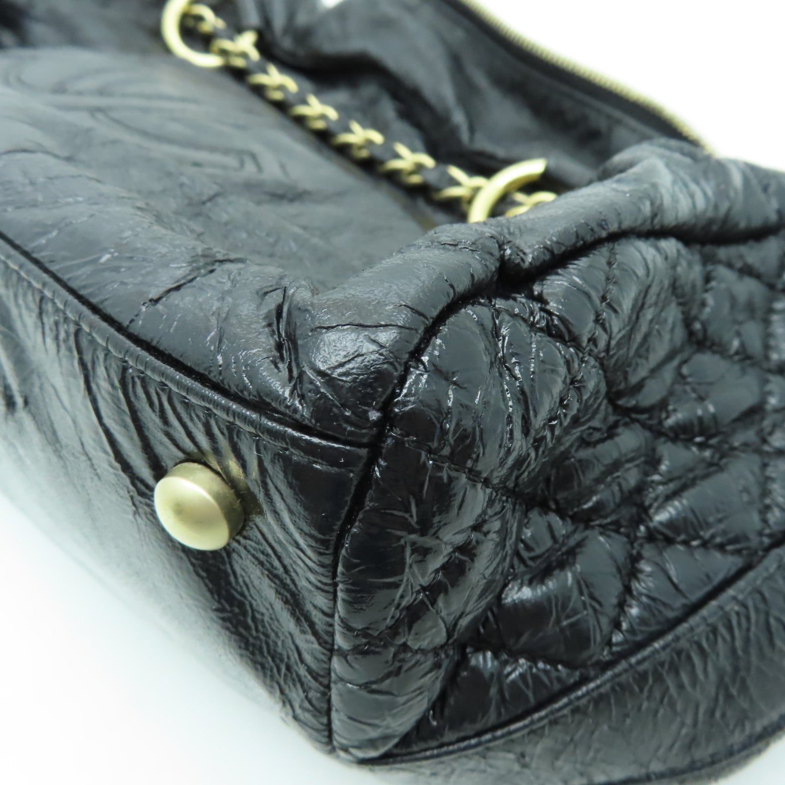 CHANEL 【清倉大減價】漆皮皮革Chain Shoulder金扣鏈帶肩背袋黑色