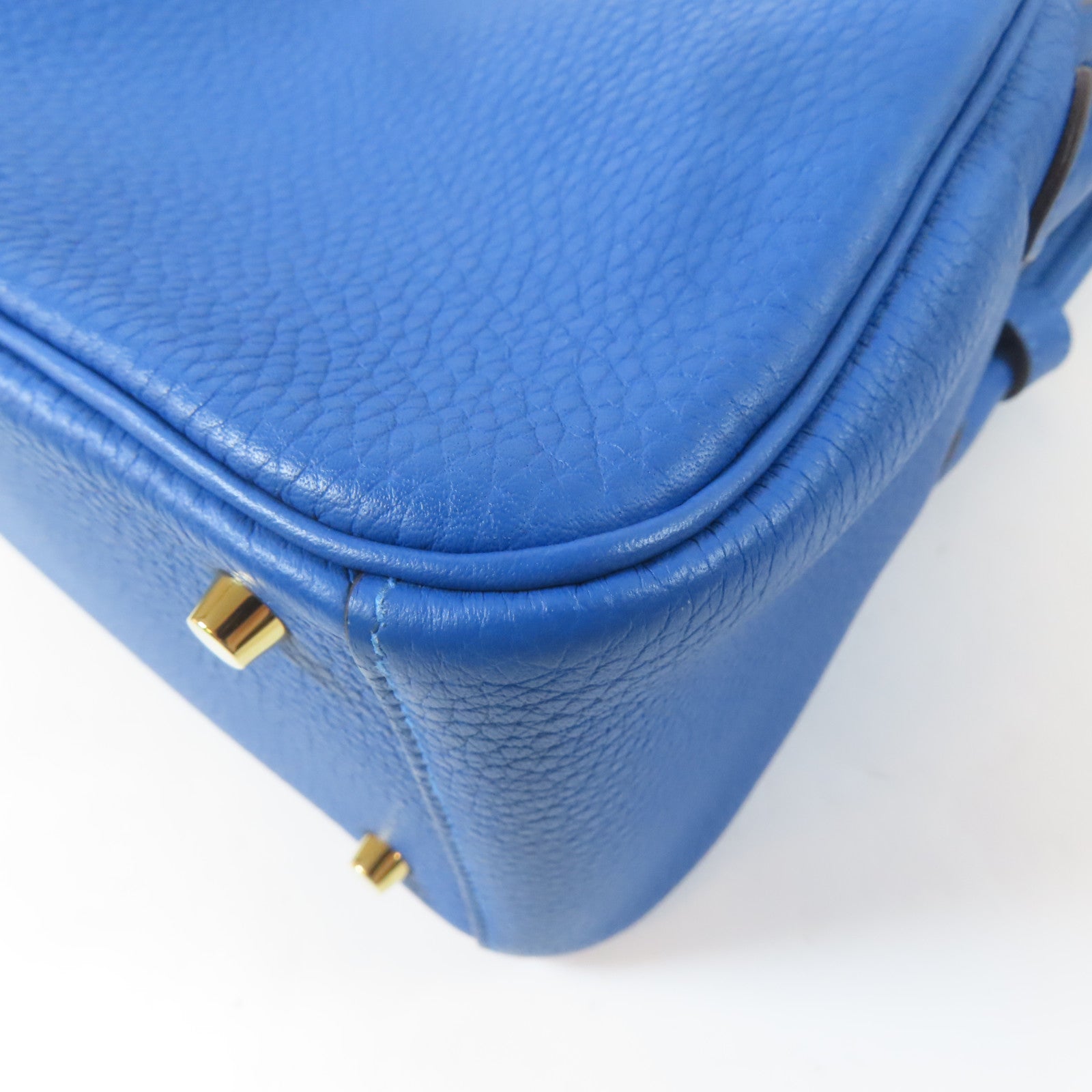 HERMES Clemence皮革Mini Lindy金扣手挽肩背兩用袋Mykonos/藍色