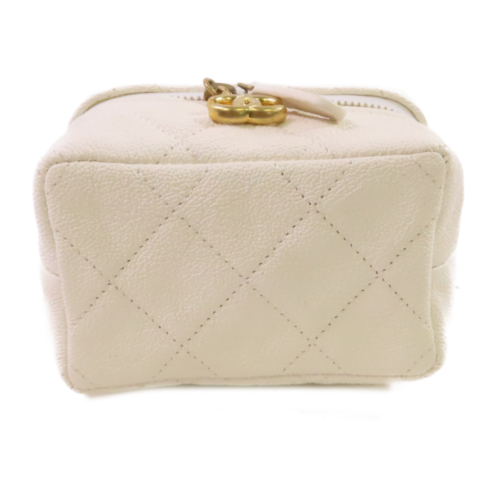 CHANEL 菱格牛皮皮革Chain Shoulder Bag金扣鏈帶肩背袋白色