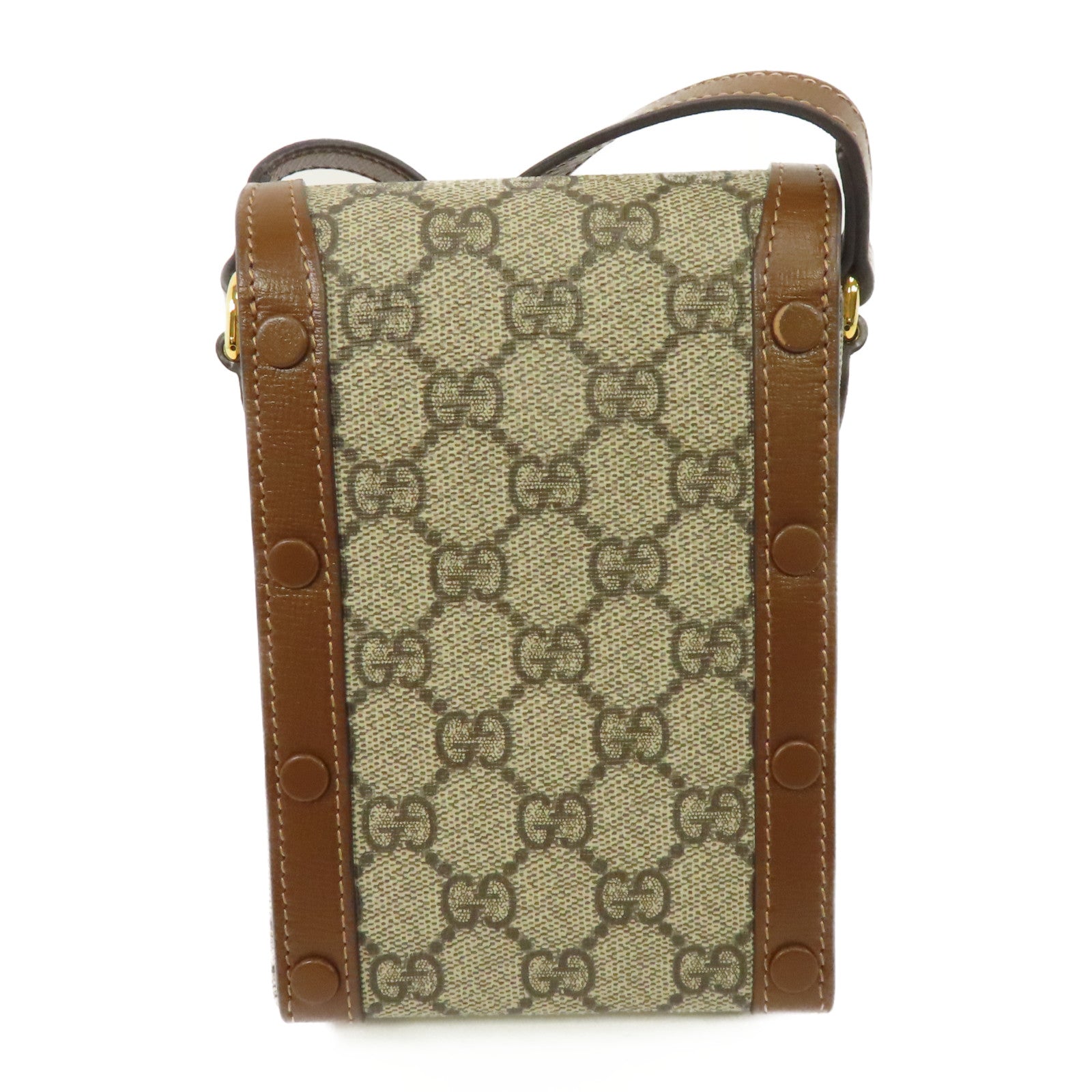 GUCCI 塗層帆布Shoulder Bag金扣肩背袋棕色
