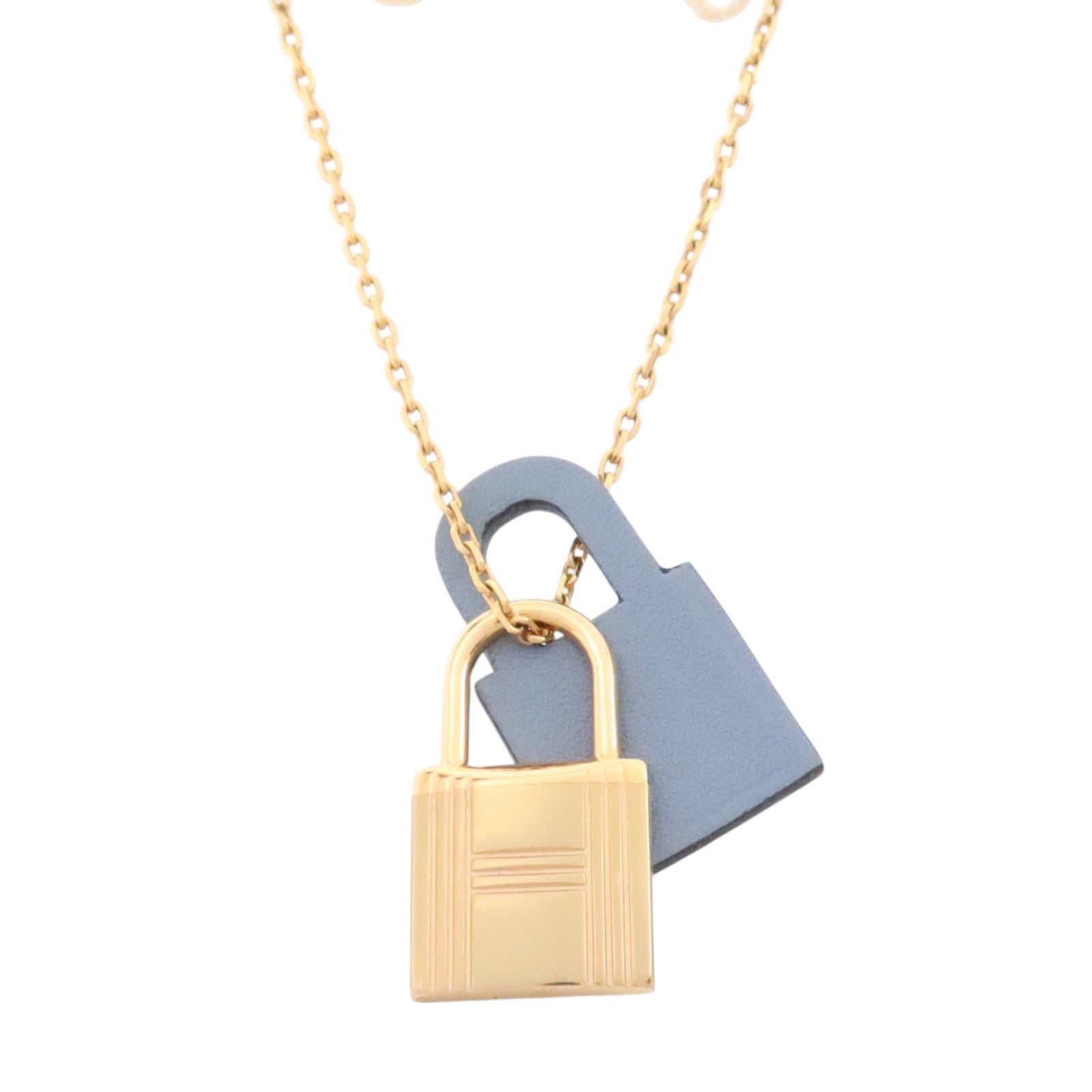 HERMES Swift皮革/金屬O' Kelly Necklace項鏈Bleu Glacier