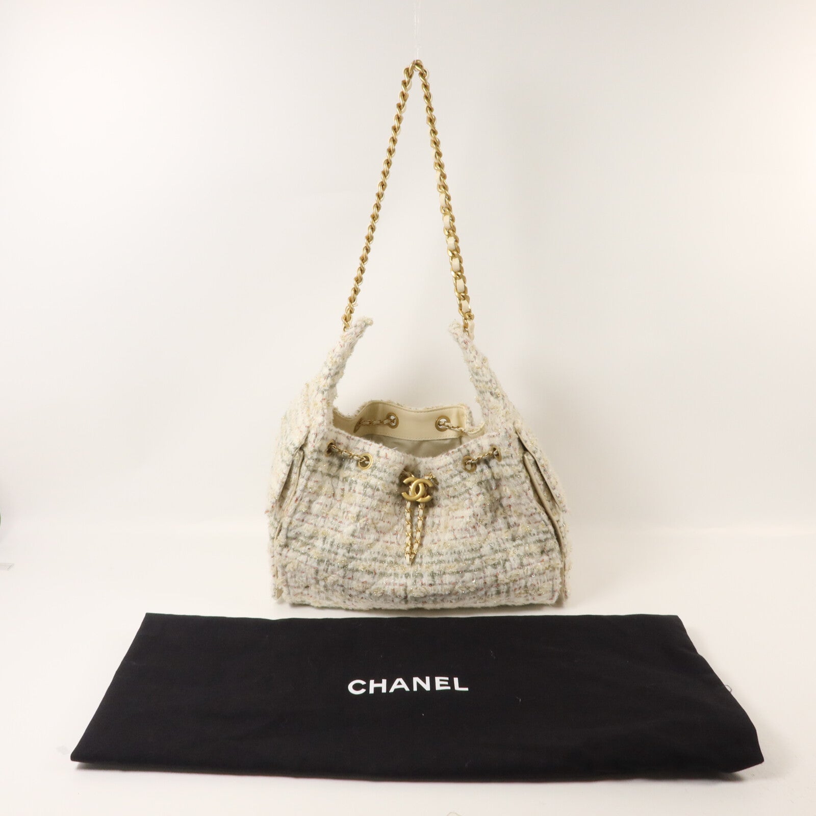 CHANEL Tweed Hobo鏈帶肩背袋