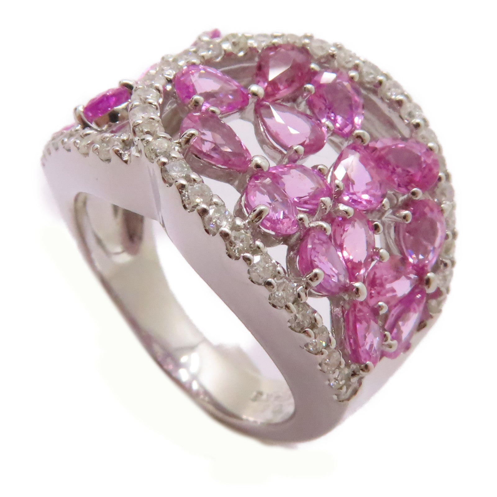 JEWELRY 14K白金/3.9ct粉紅藍寶石/0.61ct鑽石Pink Sapphire Ring戒指US#6.25