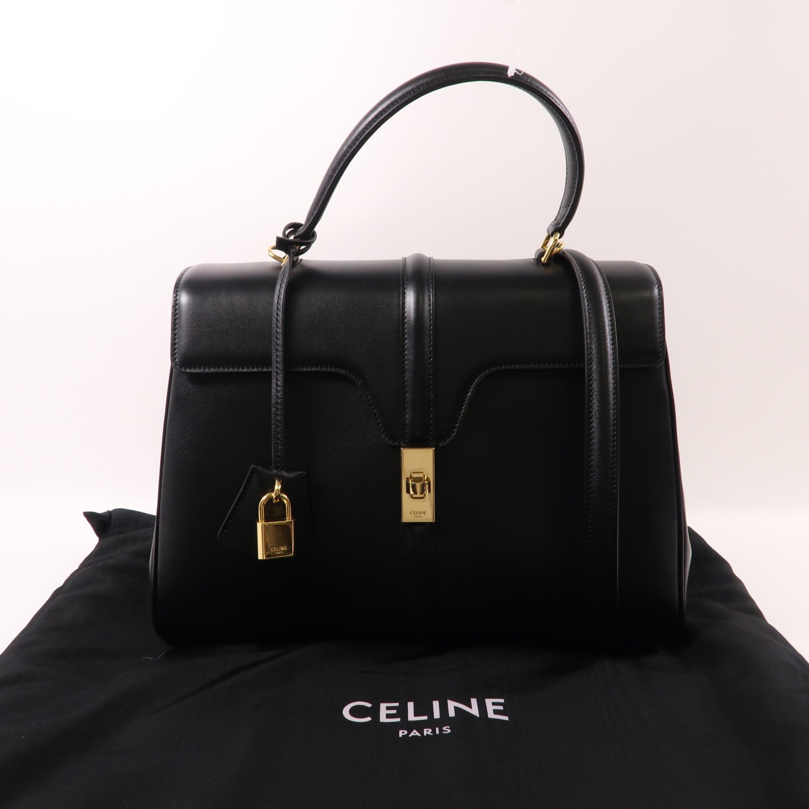 CELINE 牛皮皮革Celine 16 Medium金扣手挽肩背兩用袋黑色