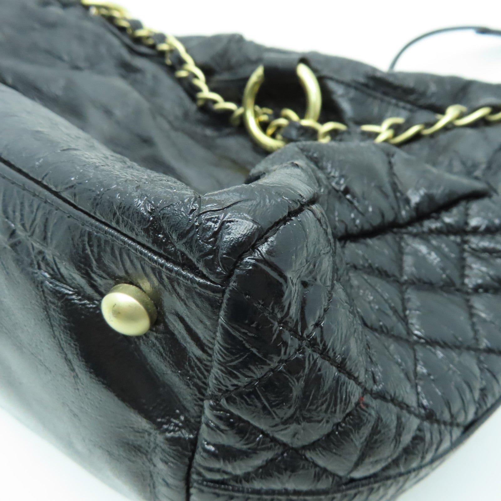 CHANEL 【清倉大減價】漆皮皮革Chain Shoulder金扣鏈帶肩背袋黑色