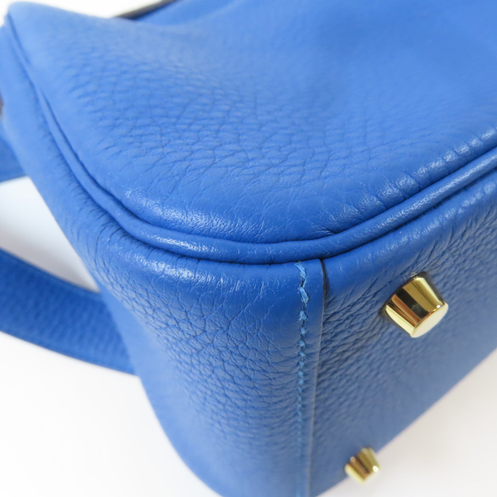 HERMES Clemence皮革Mini Lindy金扣手挽肩背兩用袋Mykonos/藍色