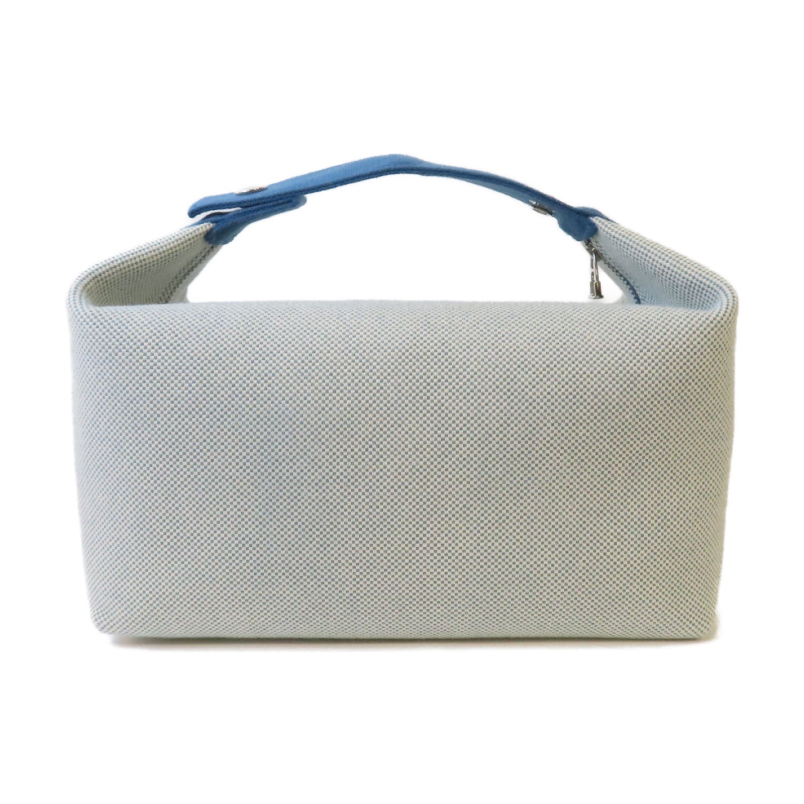 HERMES 帆布Bride A Brac Cabriole Case銀扣手挽袋米色/藍色