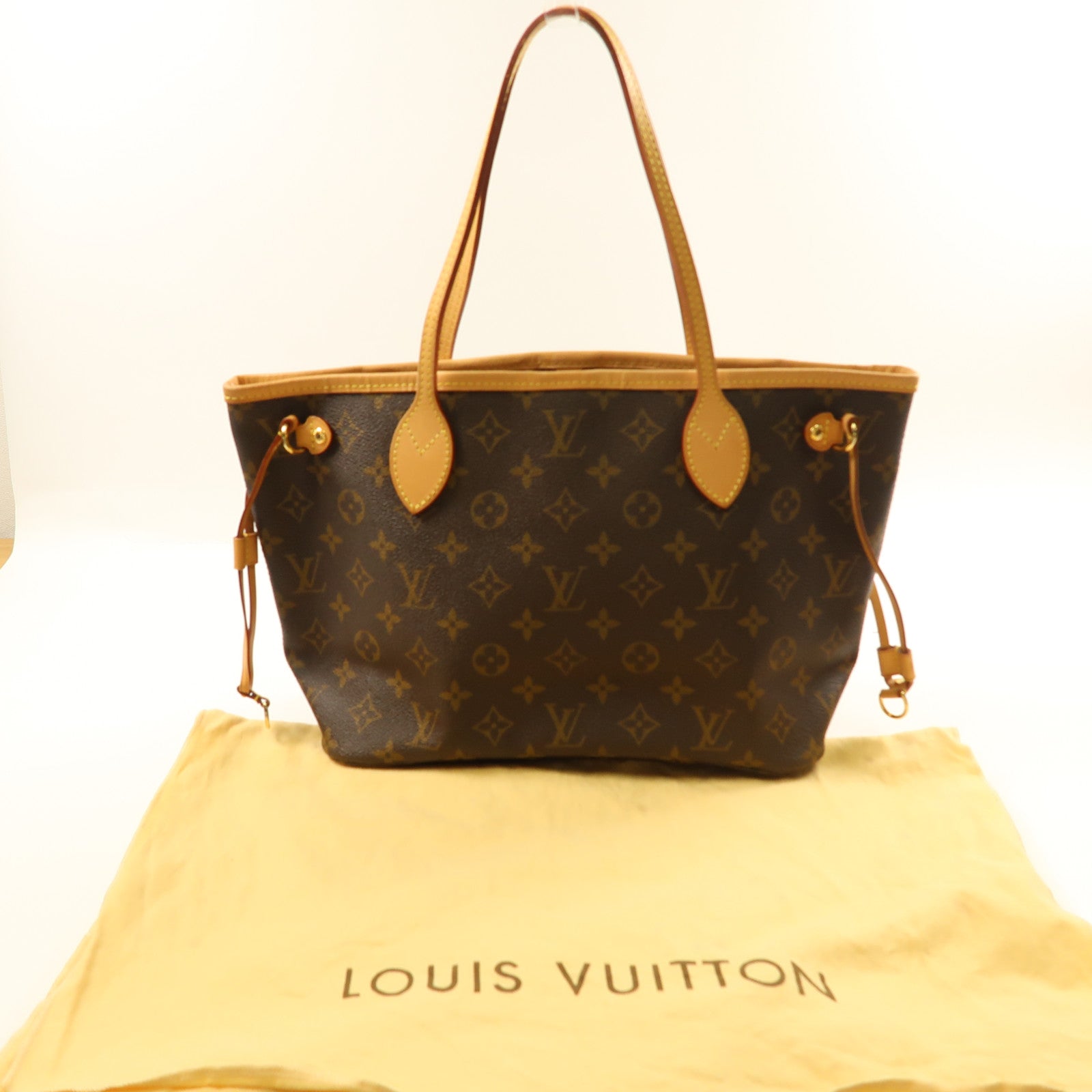 LOUIS VUITTON Monogram Neverfull PM金扣手挽袋啡色