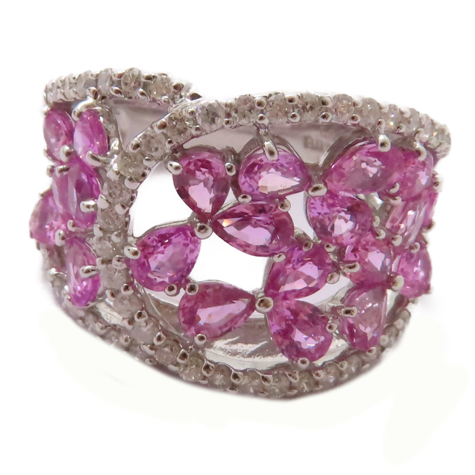 JEWELRY 14K白金/3.9ct粉紅藍寶石/0.61ct鑽石Pink Sapphire Ring戒指US#6.25
