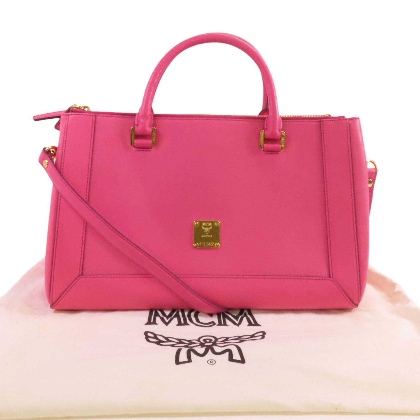 MCM 牛皮皮革2Way Shoulder Bag金扣手挽肩背兩用袋