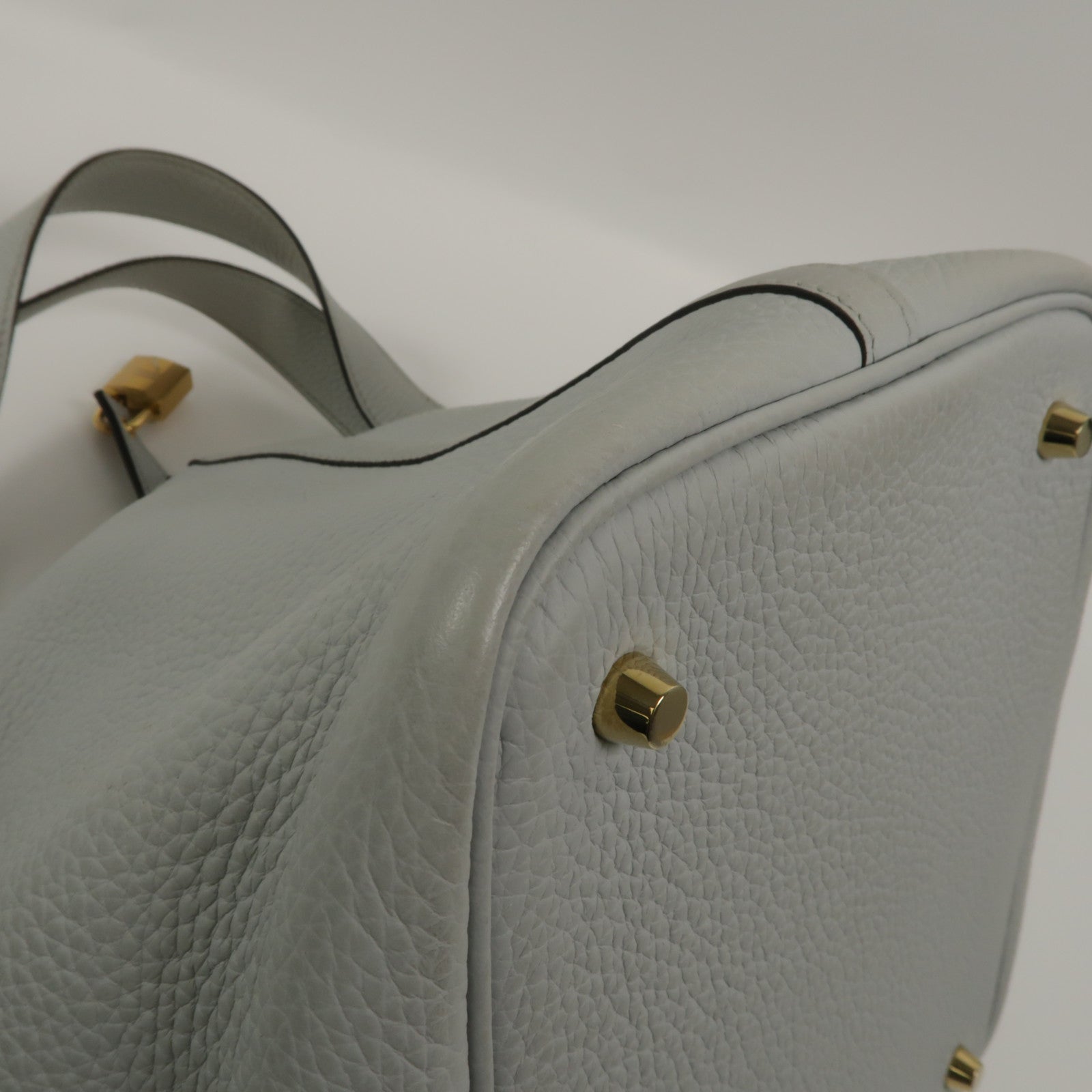 HERMES Clemence皮革Picotin MM手挽袋Bleu Pale