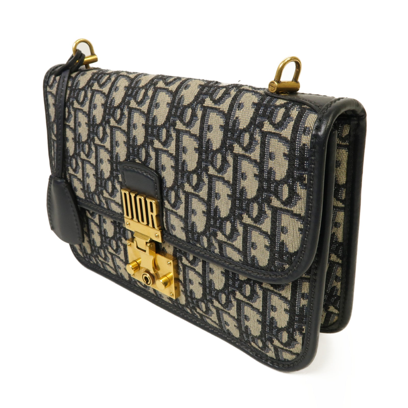 Dior 帆布Dioraddict Flap金扣肩背袋深藍色