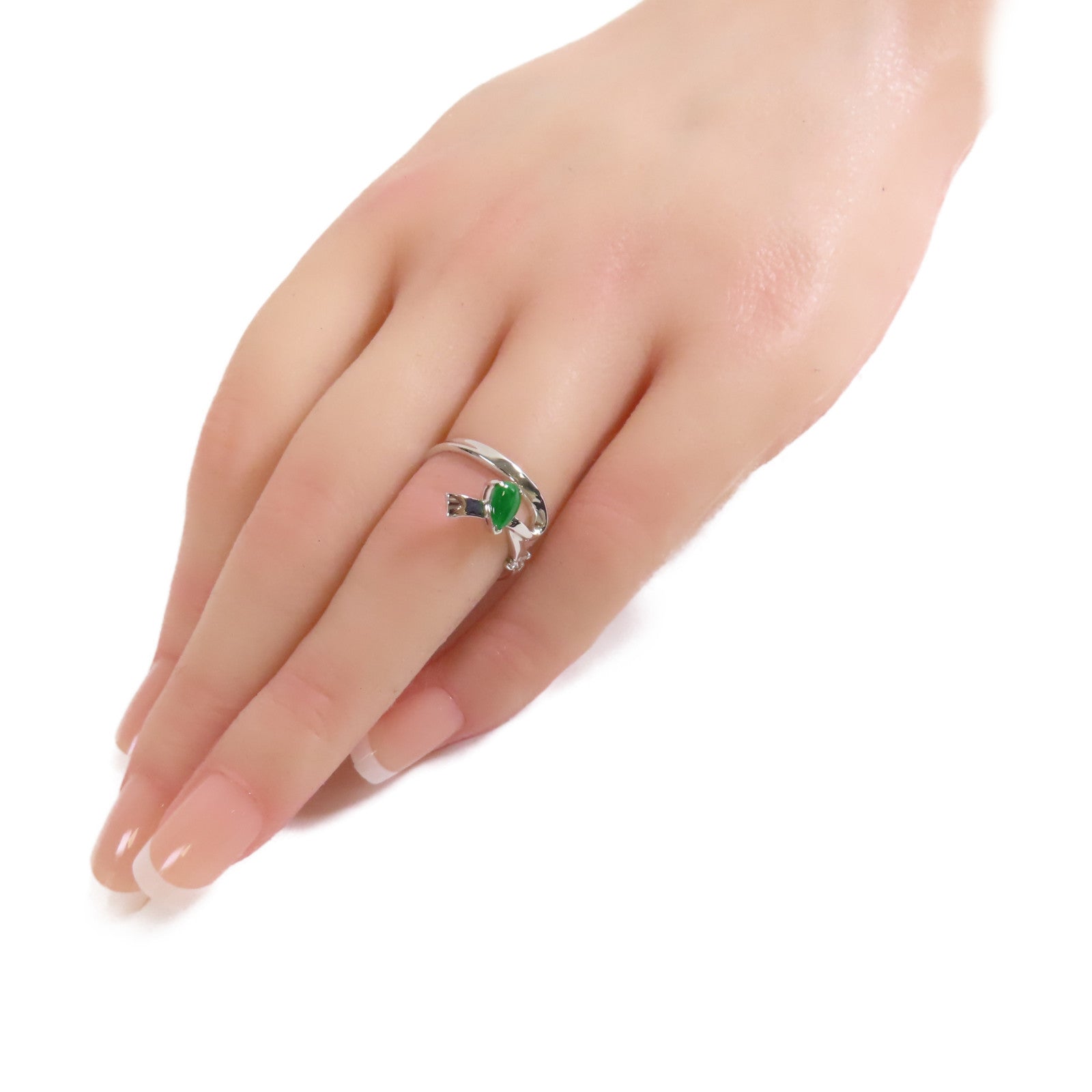 JEWELRY 【激減優惠】18K白金/0.05ct鑽石/翡翠/Diamond Ring戒指US#5