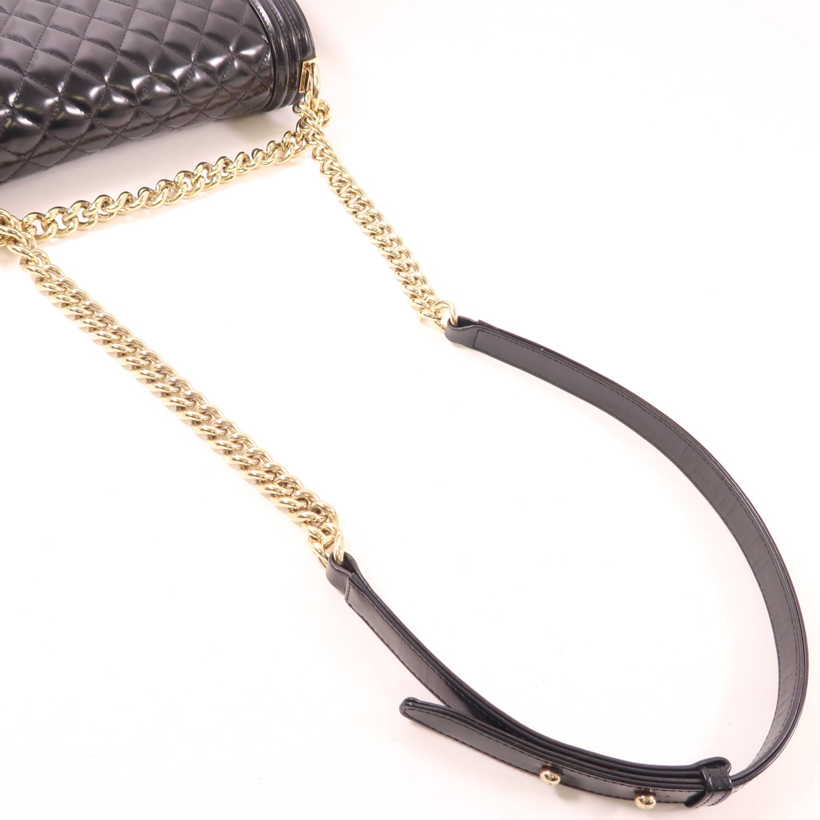 CHANEL CC GHW Boy 25 Chain Shoulder Bag 67086 Patent Leather Black