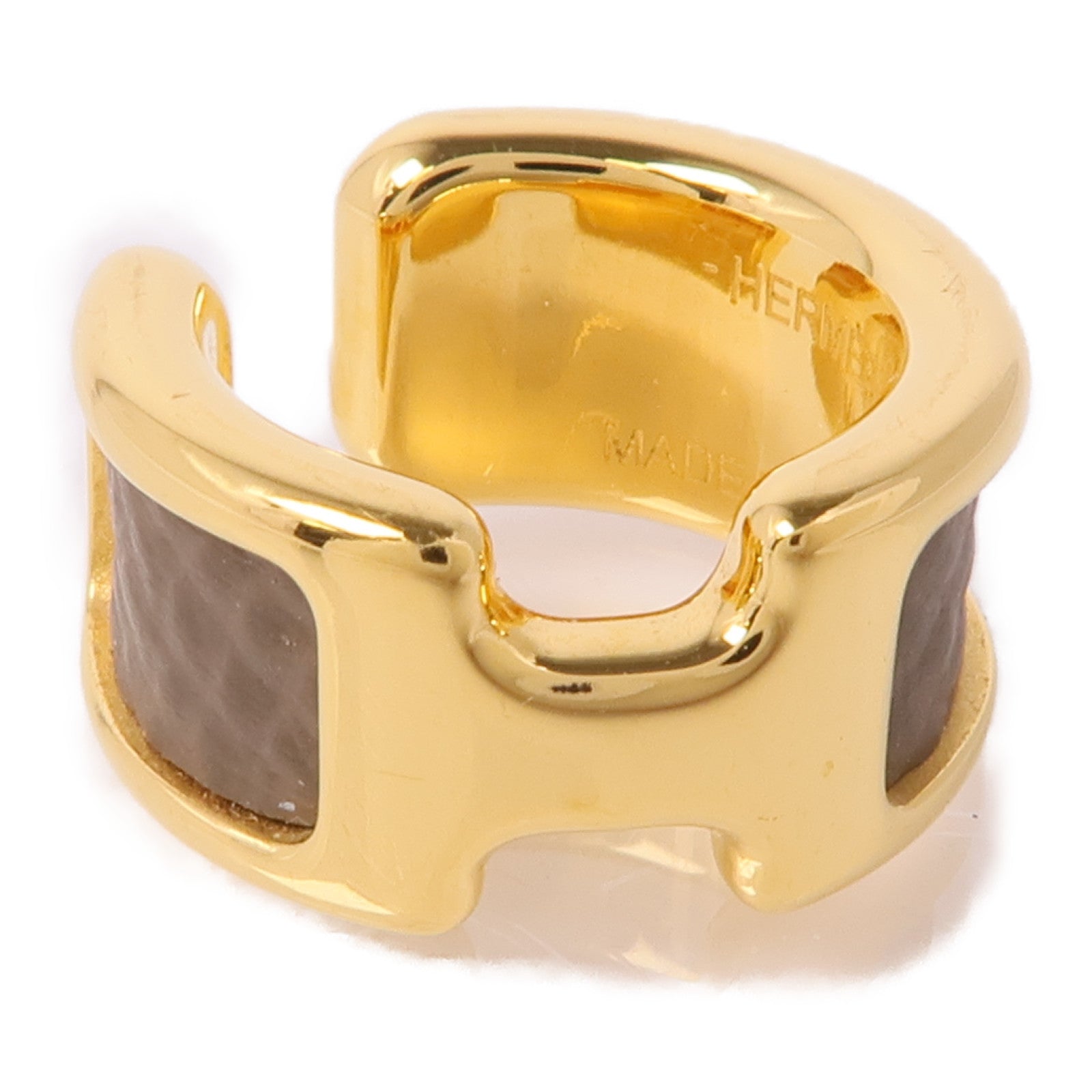 HERMES Epsom皮革/金屬Olympe Ear Cuff耳夾Etoupe