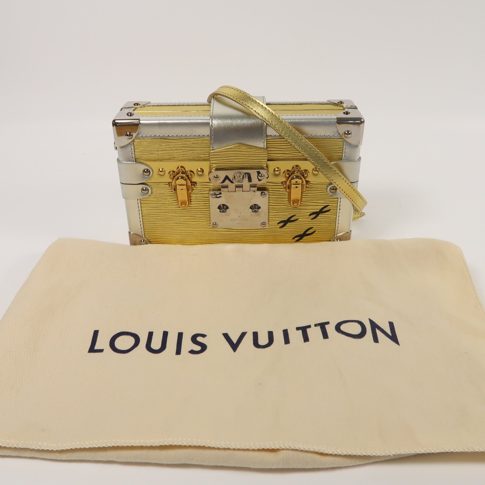 LOUIS VUITTON Epi/金屬Petite Malle金扣/銀扣肩背袋金色