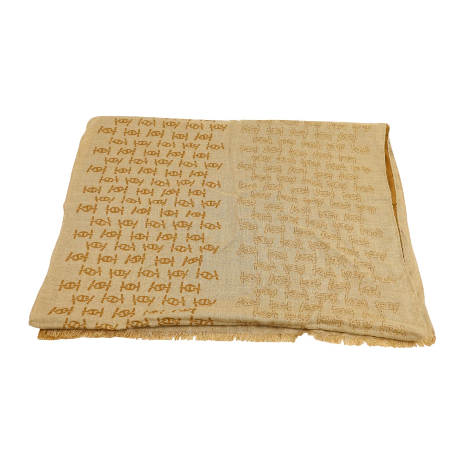 HERMES 羊絨/絲質Maillons Rythmes Scarf 60x180cm絲巾Tabac/Sable