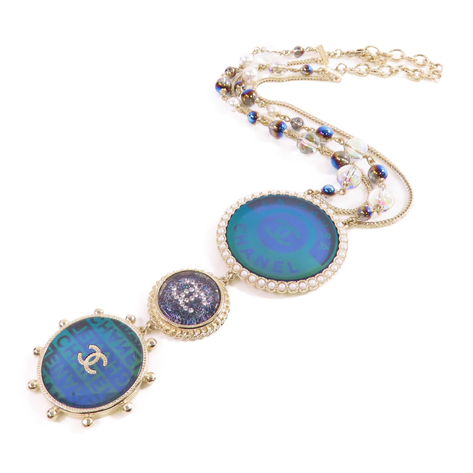 CHANEL 金屬/仿珍珠/水鑽CC Necklace項鏈