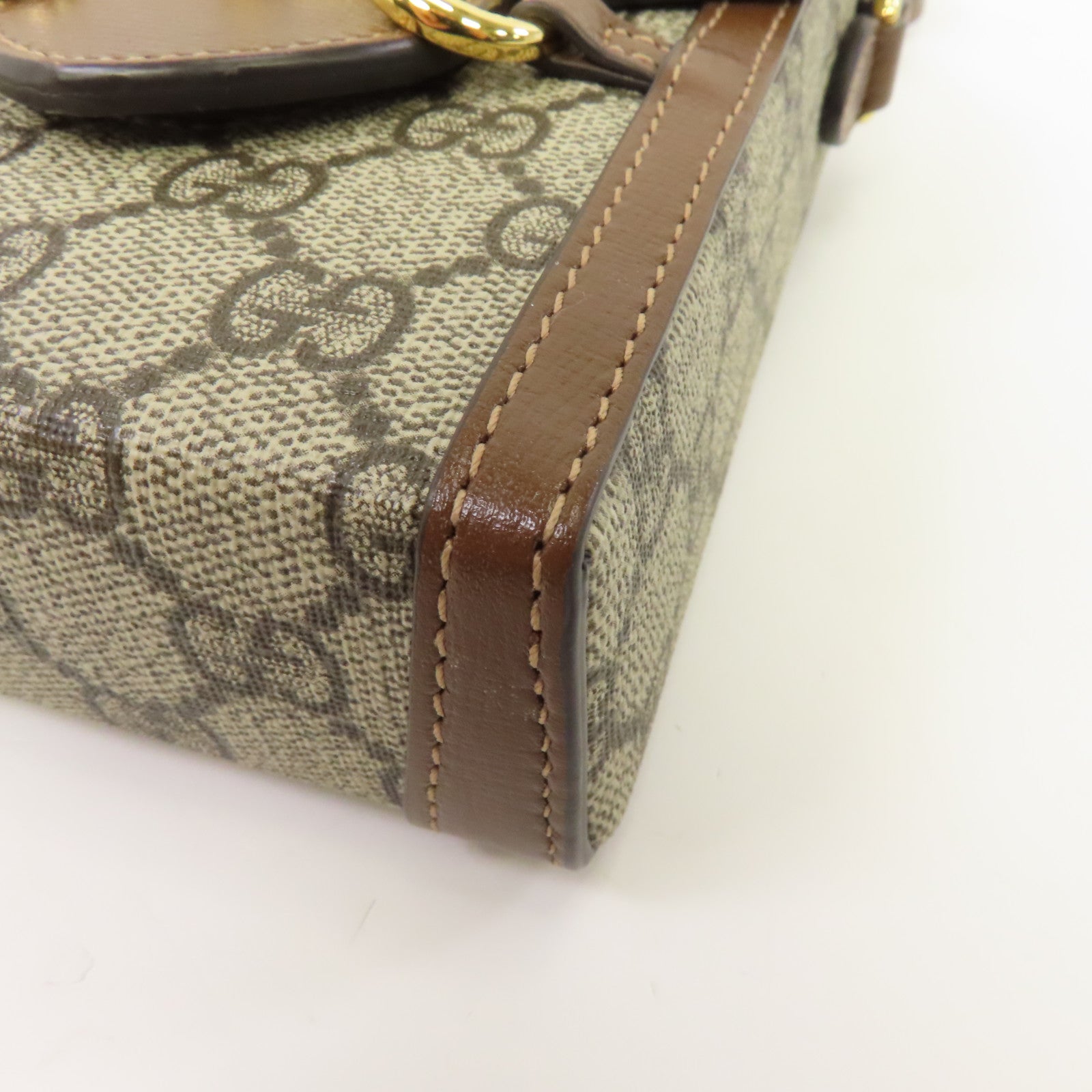 GUCCI 塗層帆布Shoulder Bag金扣肩背袋棕色