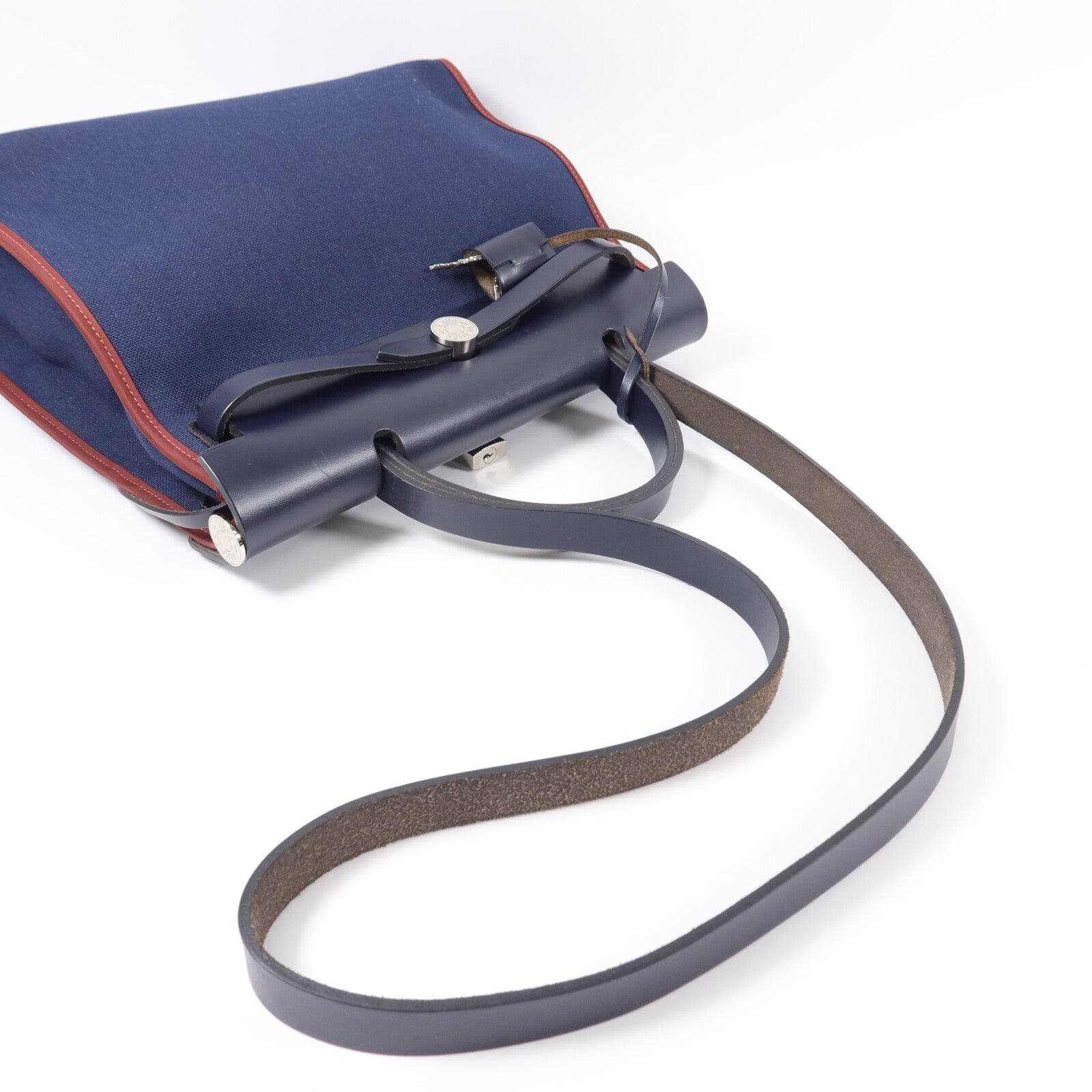 HERMES 帆布Herbag PM手挽肩背兩用袋Bleu Marine