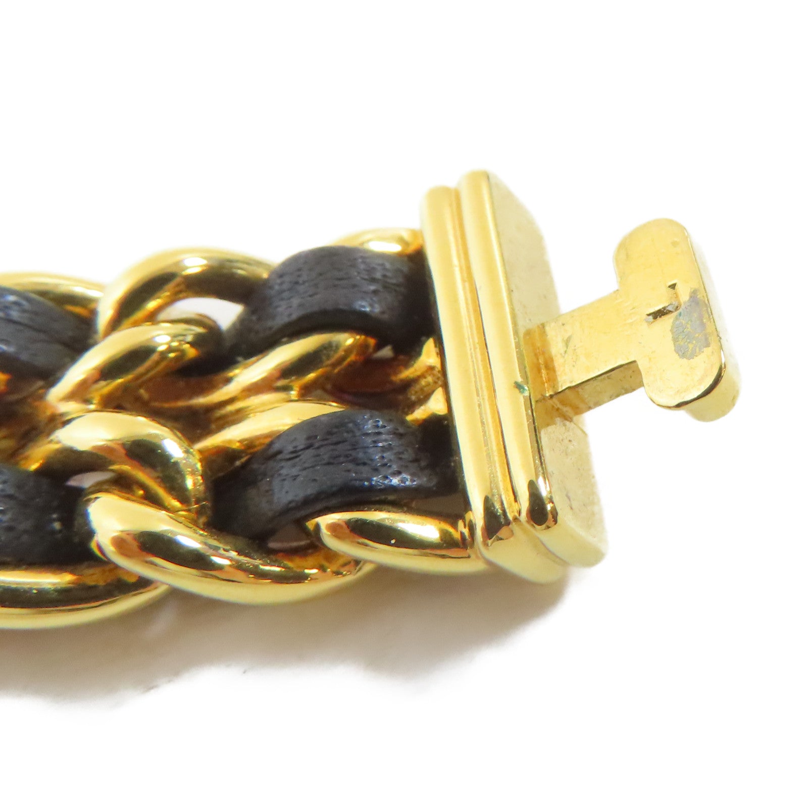 CHANEL Premiere L 18K鍍黃金/皮革手錶石英機芯黑色#16.25cm
