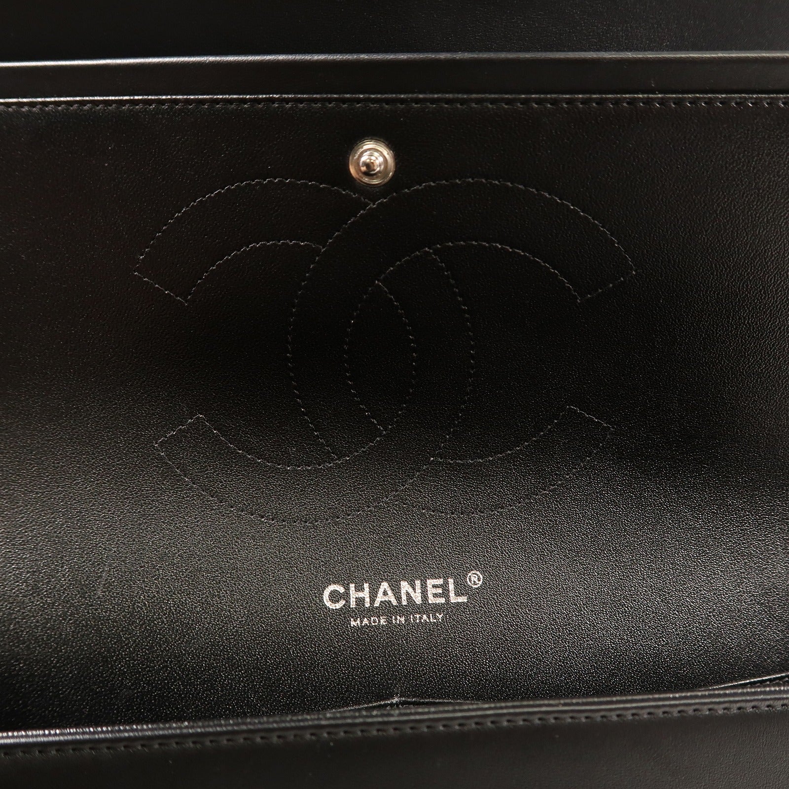 CHANEL 漆皮皮革Large Classic銀扣鏈帶肩背袋