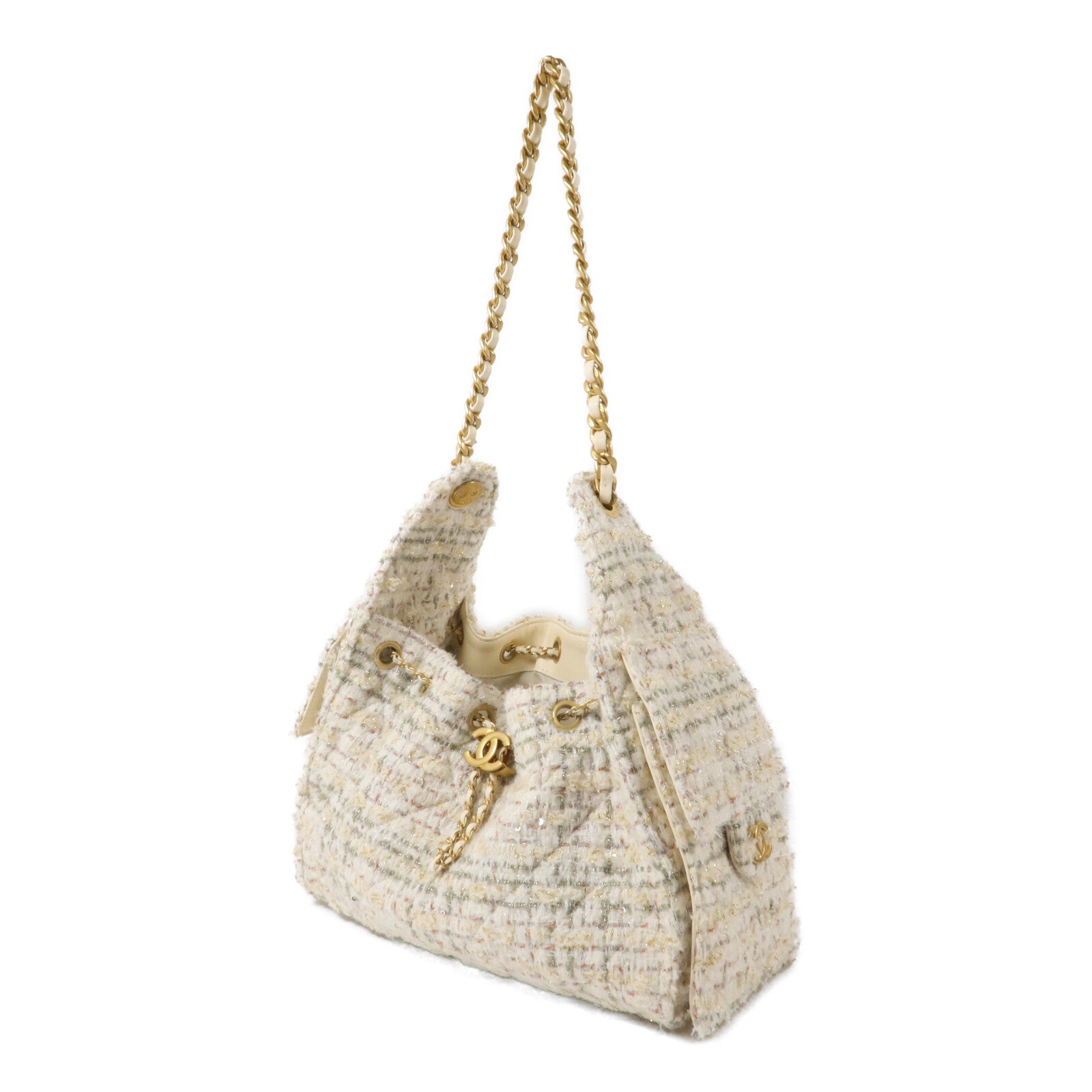 CHANEL Tweed Hobo鏈帶肩背袋