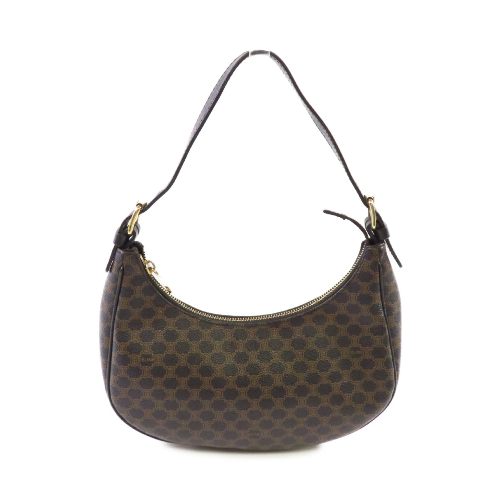 CELINE 塗層帆布Macadam Vanity Shoulder Bag金扣肩背袋啡色