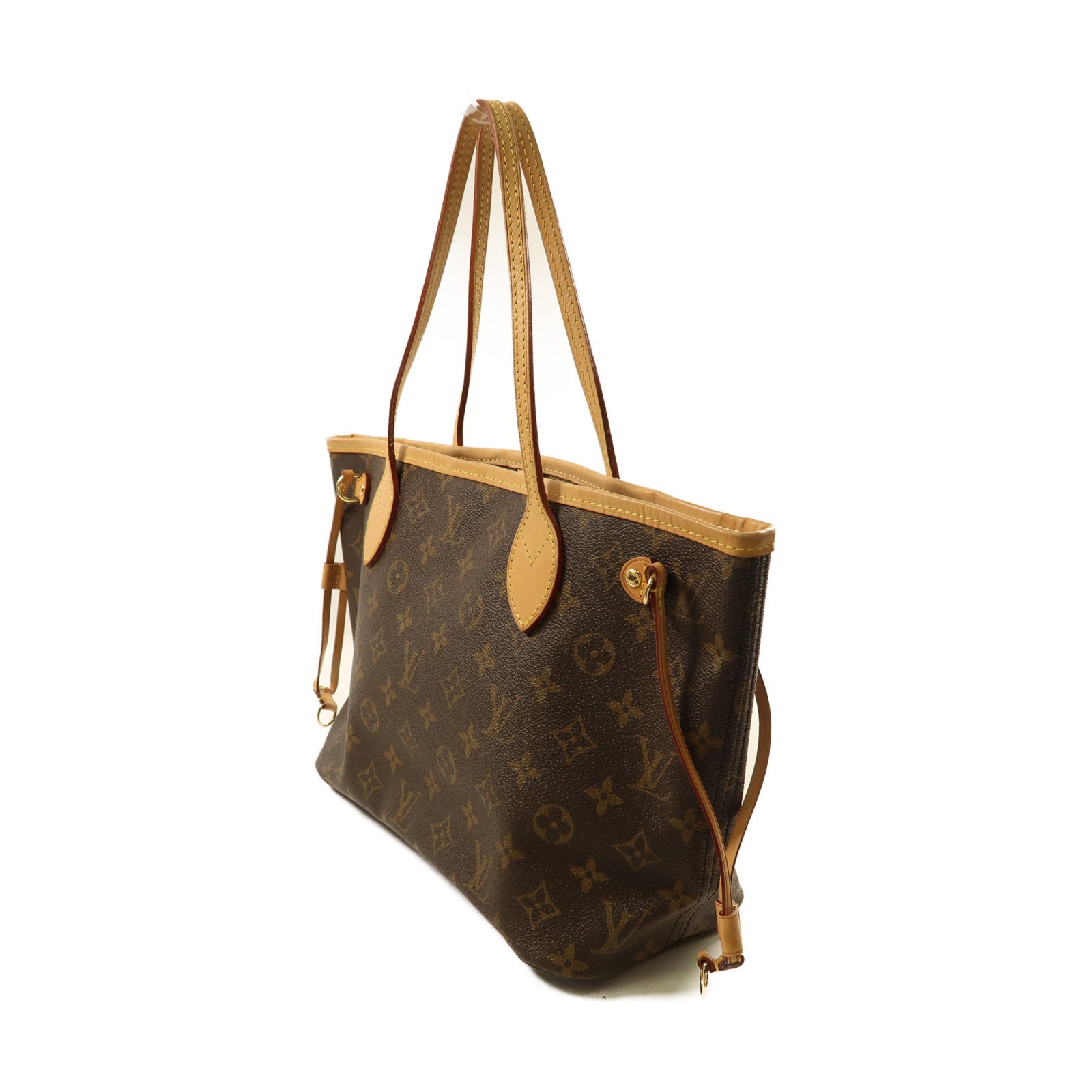 LOUIS VUITTON Monogram Neverfull PM金扣手挽袋啡色