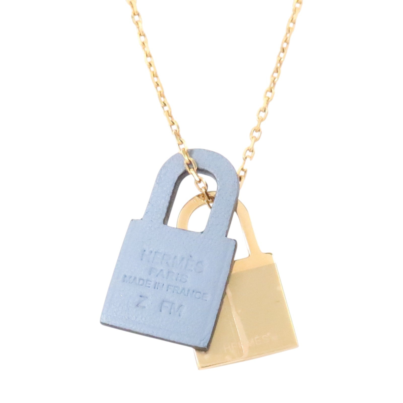 HERMES Swift皮革/金屬O' Kelly Necklace項鏈Bleu Glacier