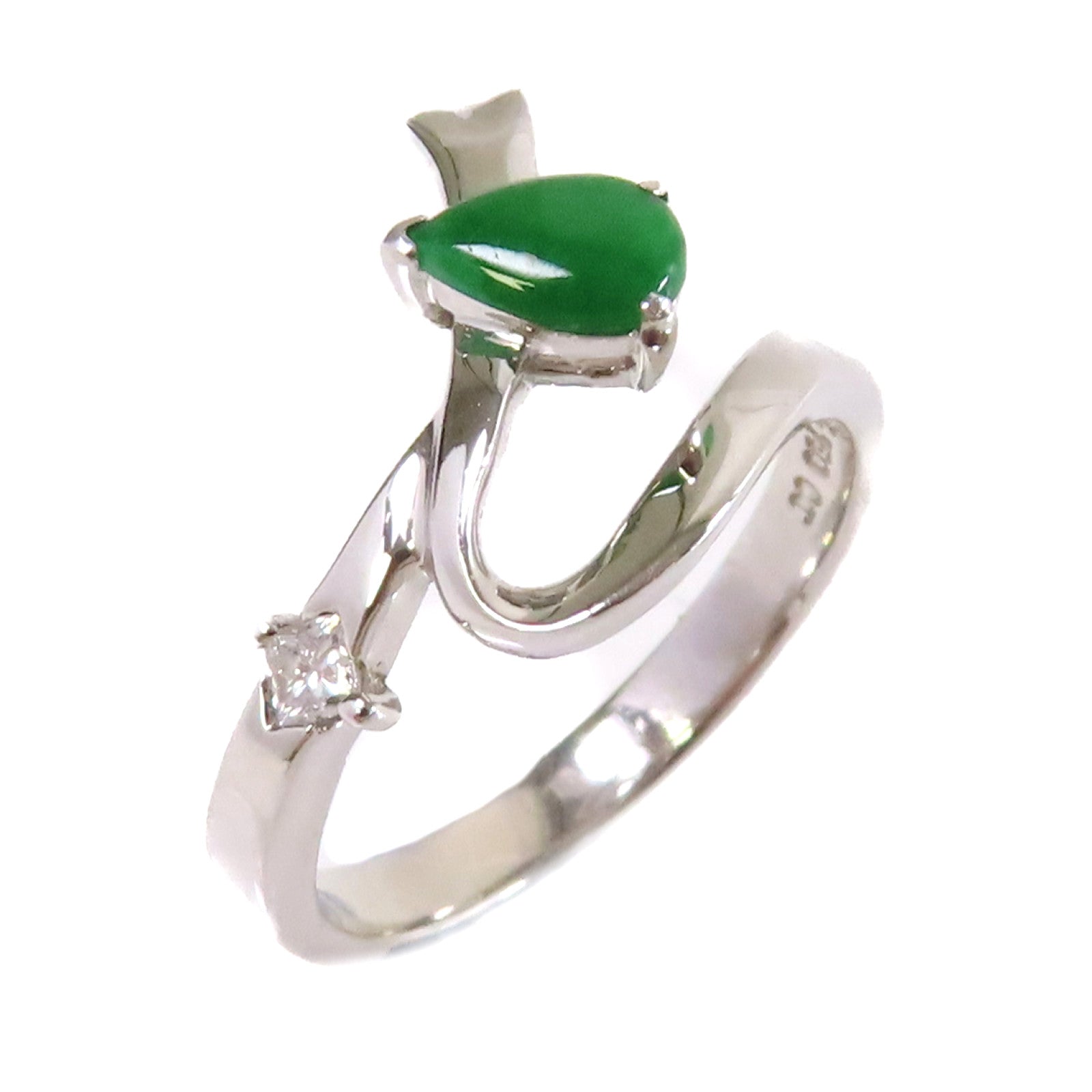 JEWELRY 【激減優惠】18K白金/0.05ct鑽石/翡翠/Diamond Ring戒指US#5
