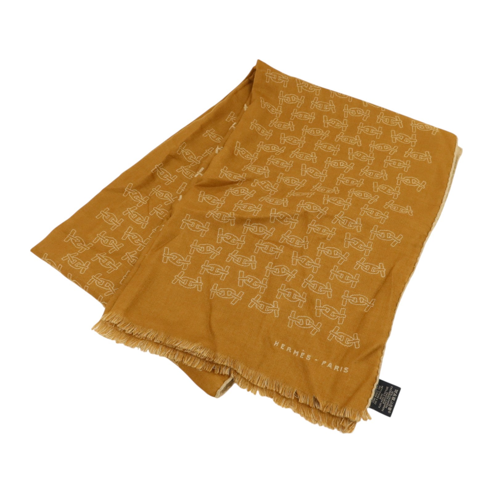 HERMES 羊絨/絲質Maillons Rythmes Scarf 60x180cm絲巾Tabac/Sable