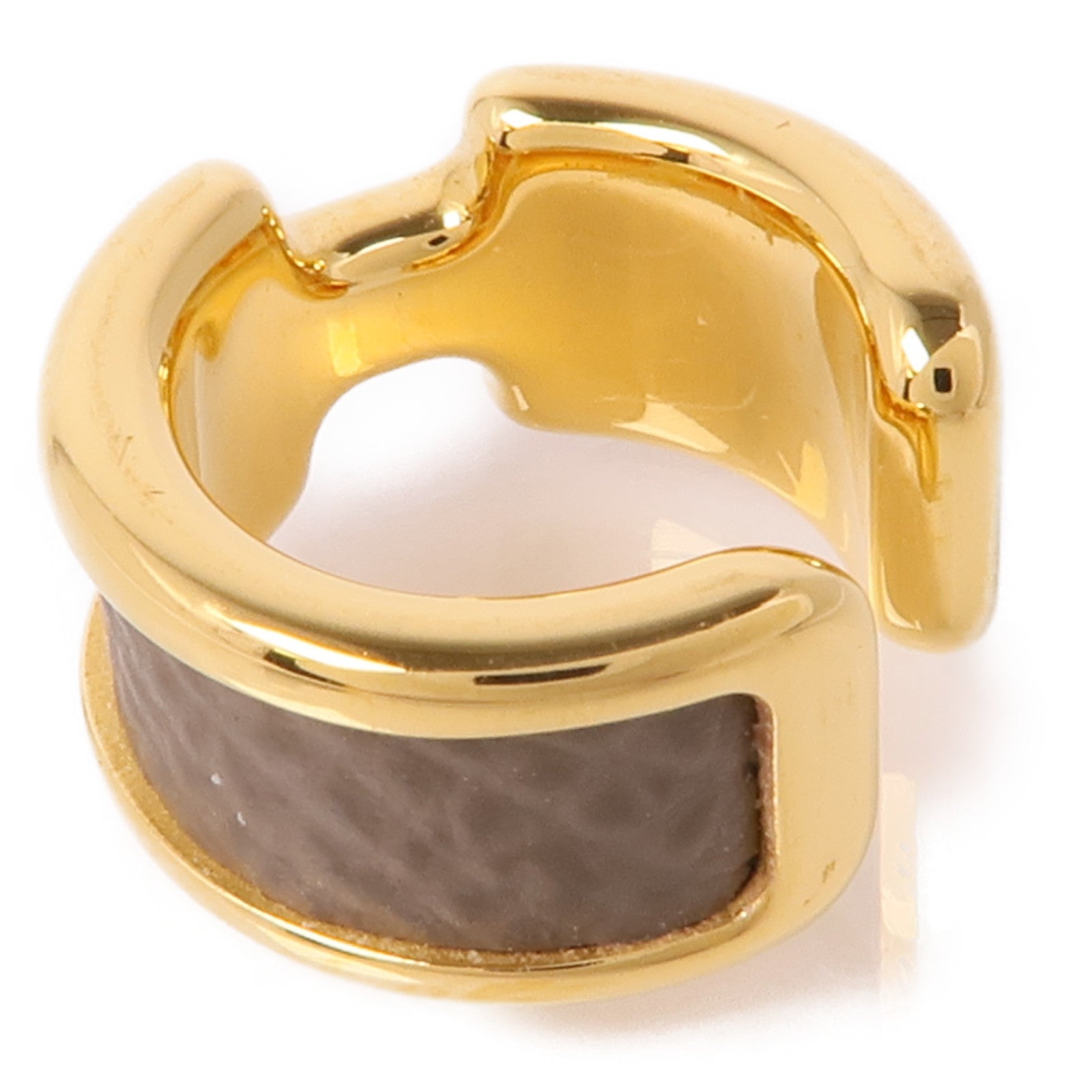 HERMES Epsom皮革/金屬Olympe Ear Cuff耳夾Etoupe