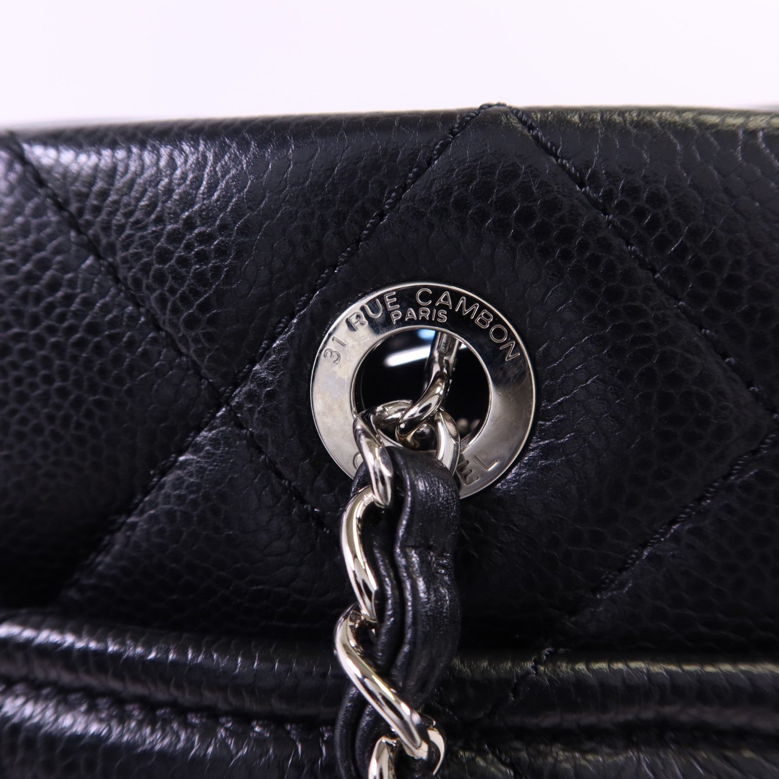 CHANEL 牛皮皮革Chain Shoulder銀扣鏈帶肩背袋