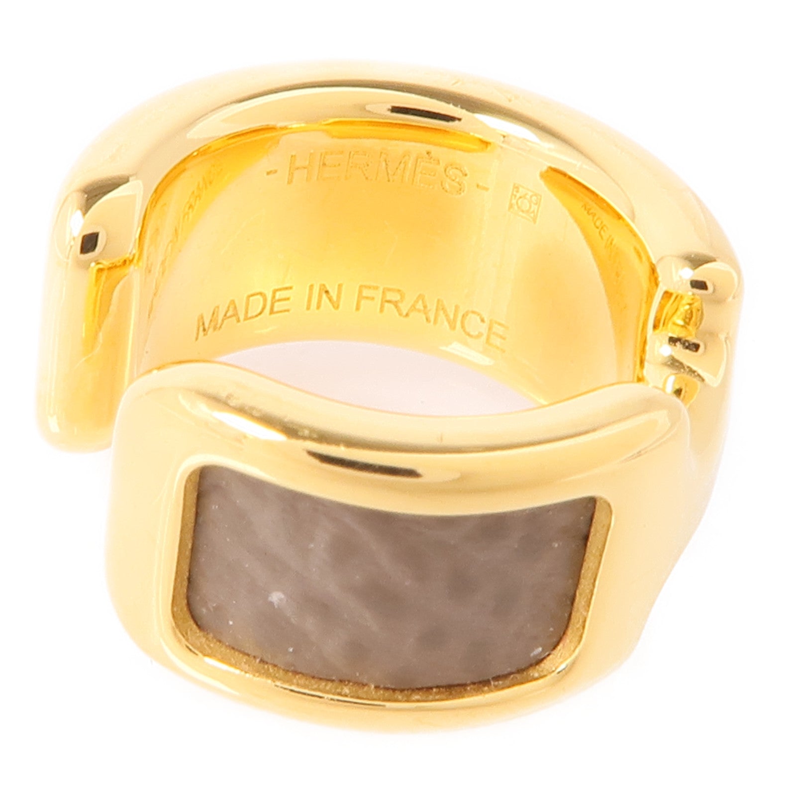 HERMES Epsom皮革/金屬Olympe Ear Cuff耳夾Etoupe