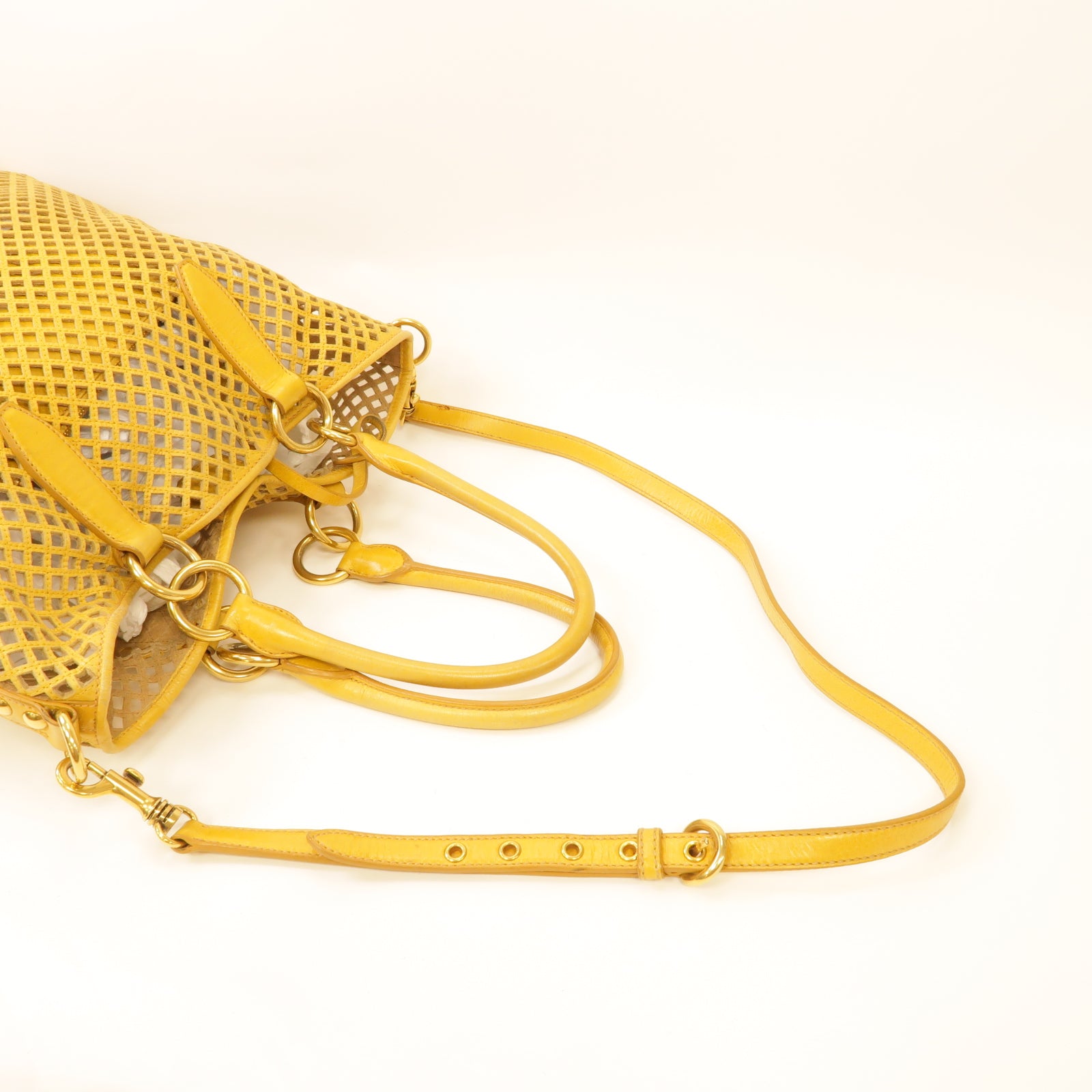 Miu Miu 【激減優惠】牛皮皮革2way Shoulder Bag金扣手挽肩背兩用袋黃色