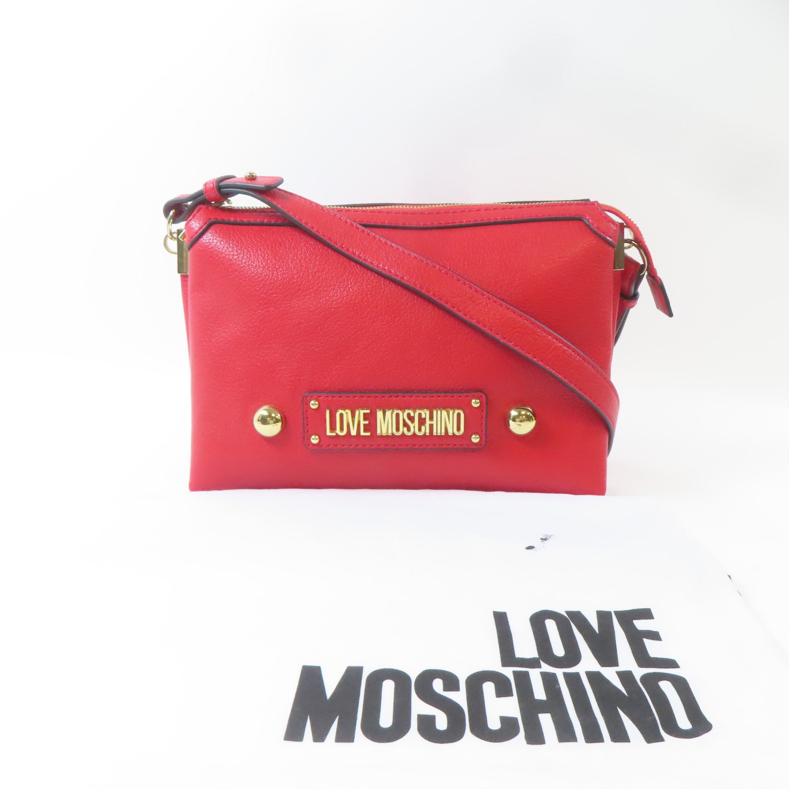 MOSCHINO 皮革Shoulder Bag金扣肩背袋紅色