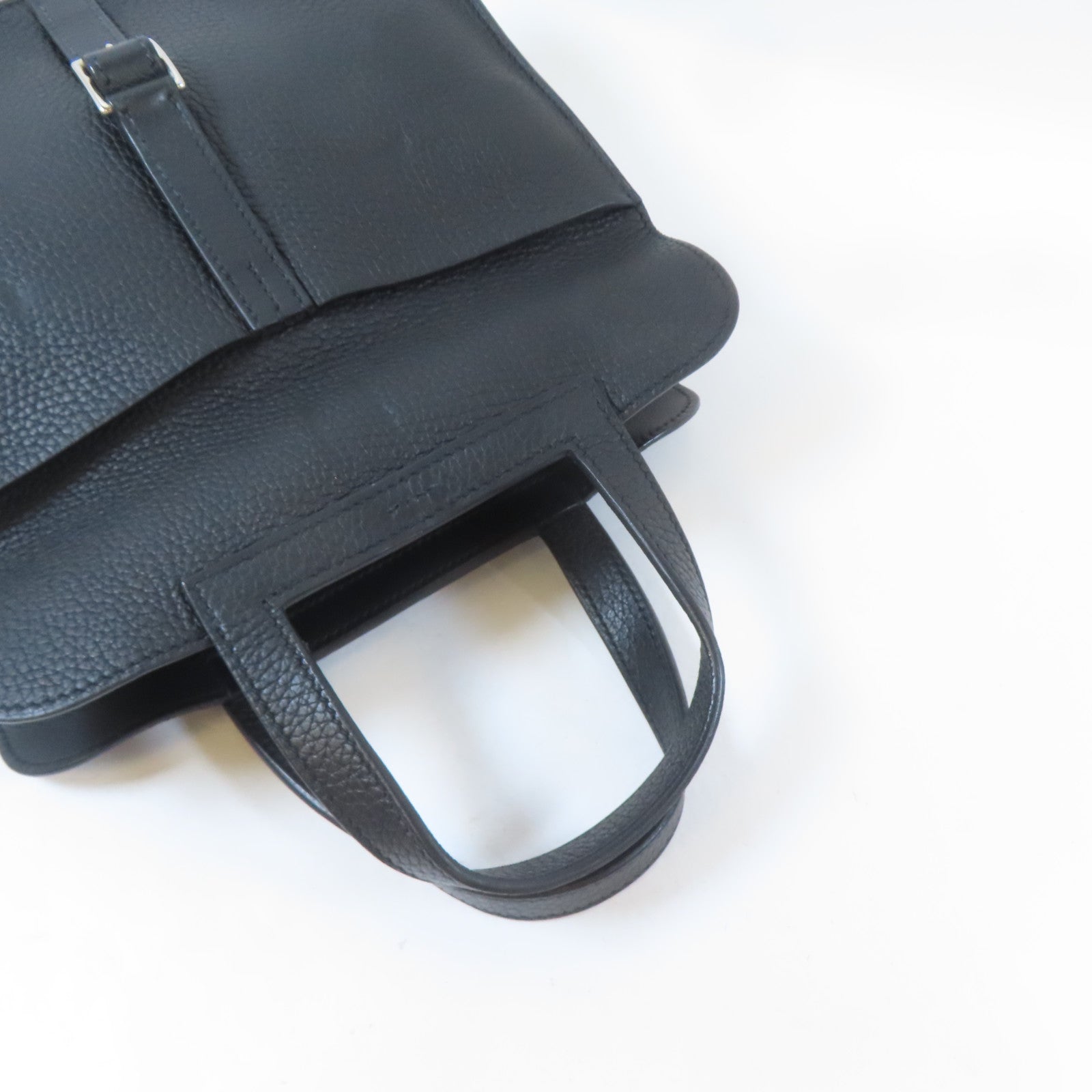 HERMES Clemence皮革Halzan 25銀扣手挽肩背兩用袋Noir Black黑色