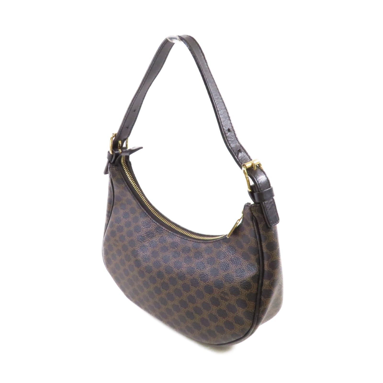 CELINE 塗層帆布Macadam Vanity Shoulder Bag金扣肩背袋啡色