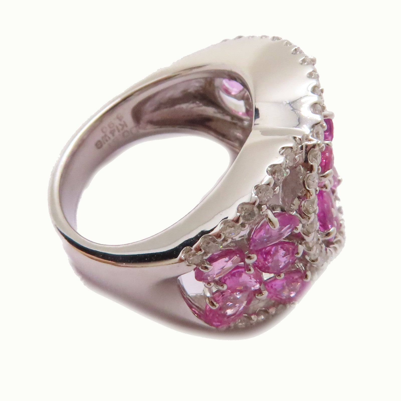 JEWELRY 14K白金/3.9ct粉紅藍寶石/0.61ct鑽石Pink Sapphire Ring戒指US#6.25